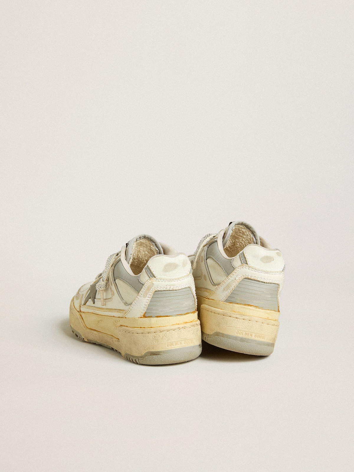 Men’s Forty2 in white leather with laces with Swarovski crystals and gray star