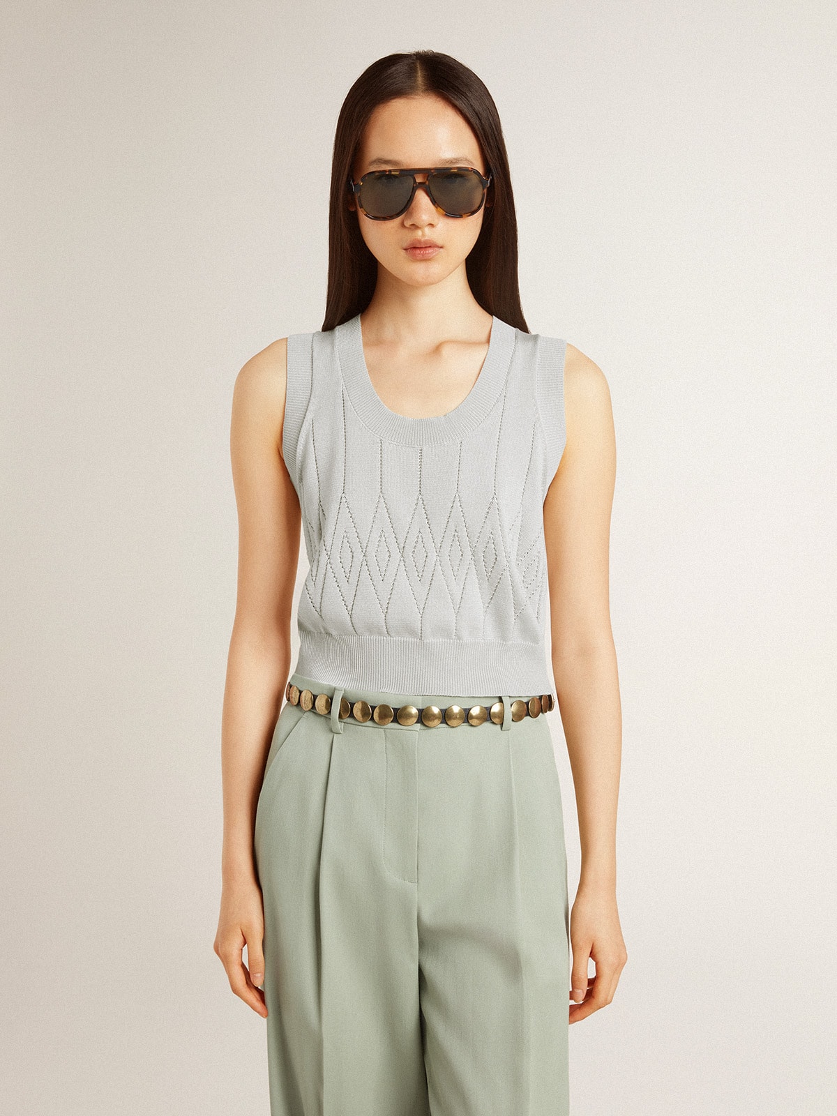 Women's sleeveless tank top in baby blue knit