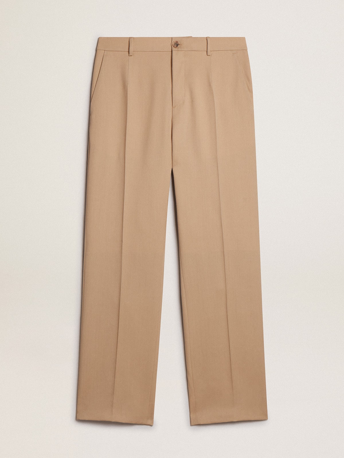 Men’s wool gabardine pants in sand