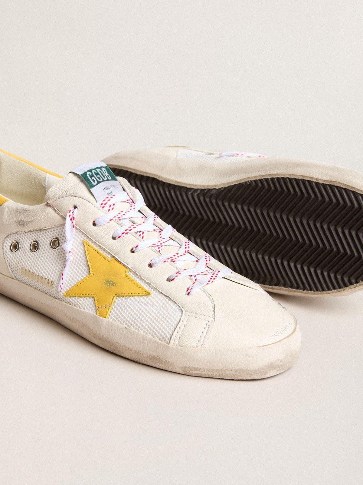 Men’s Super-Star in mesh and nappa leather with yellow leather star and heel tab
