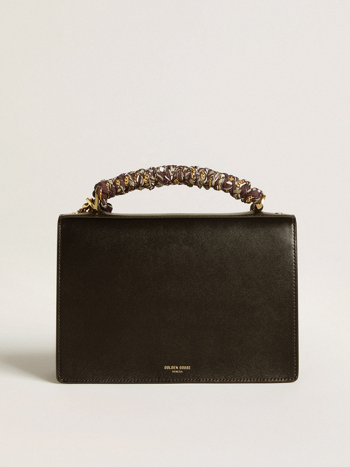 Venezia Bag in black boarded leather with scarf and double charm