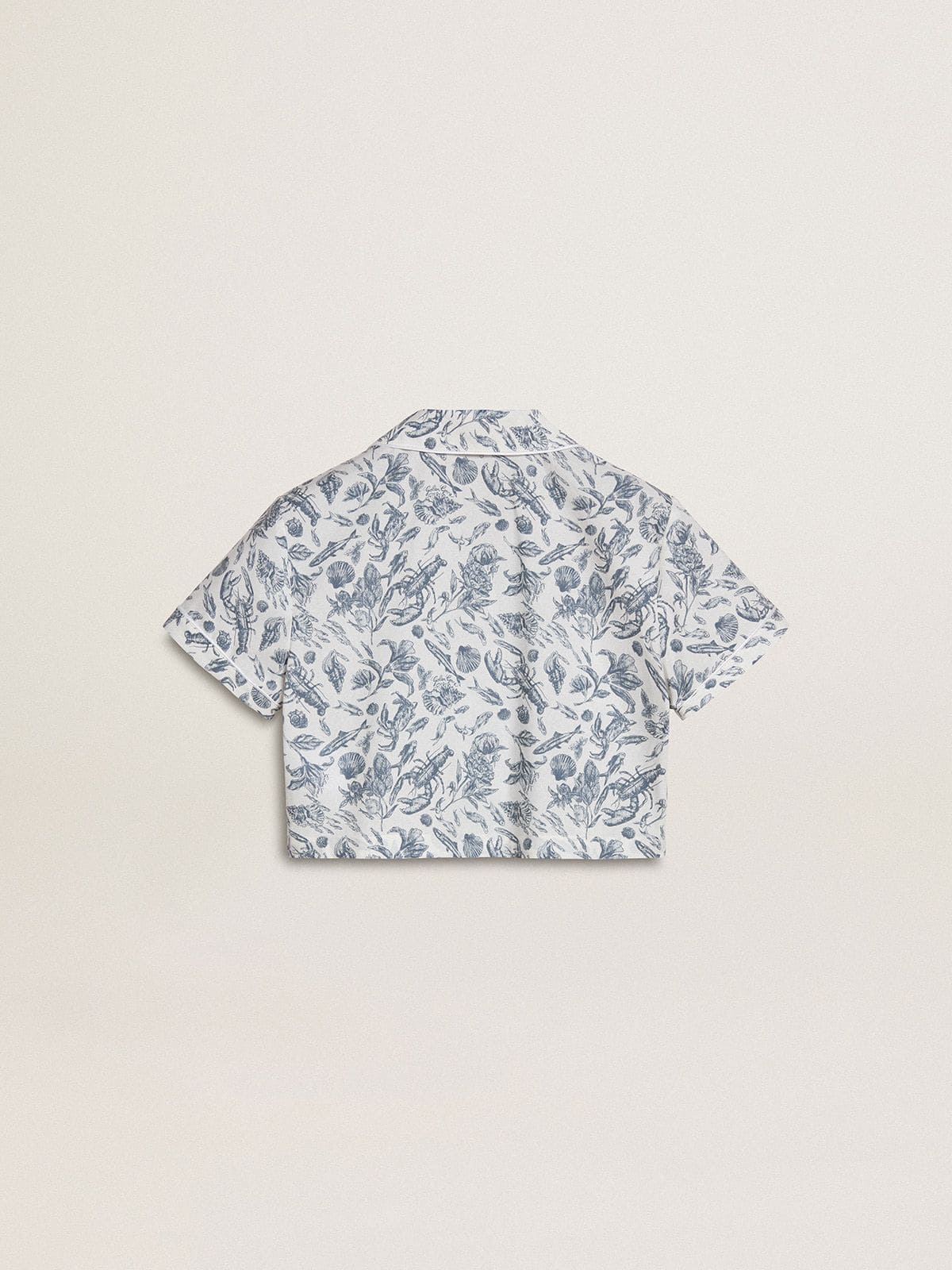 Girls’ white cropped shirt with blue print