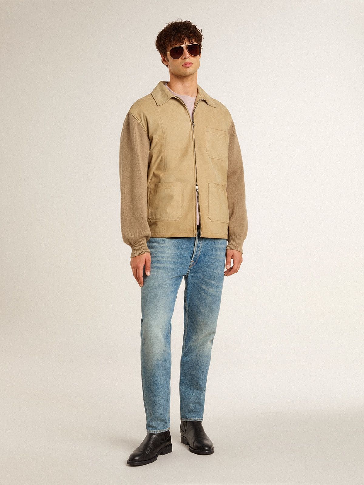 Old rose unisex round neck sweatshirt with green logo print