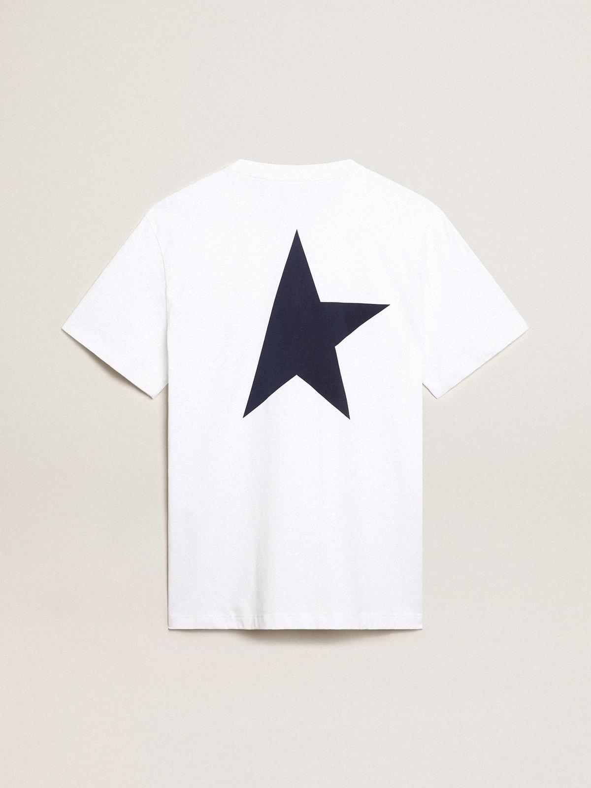Men’s white T-shirt with dark blue star on the back