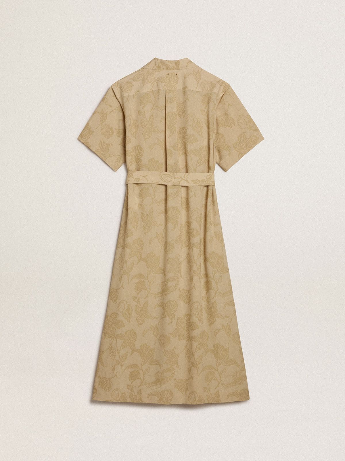 Women's short-sleeved shirt dress in beige floral jacquard