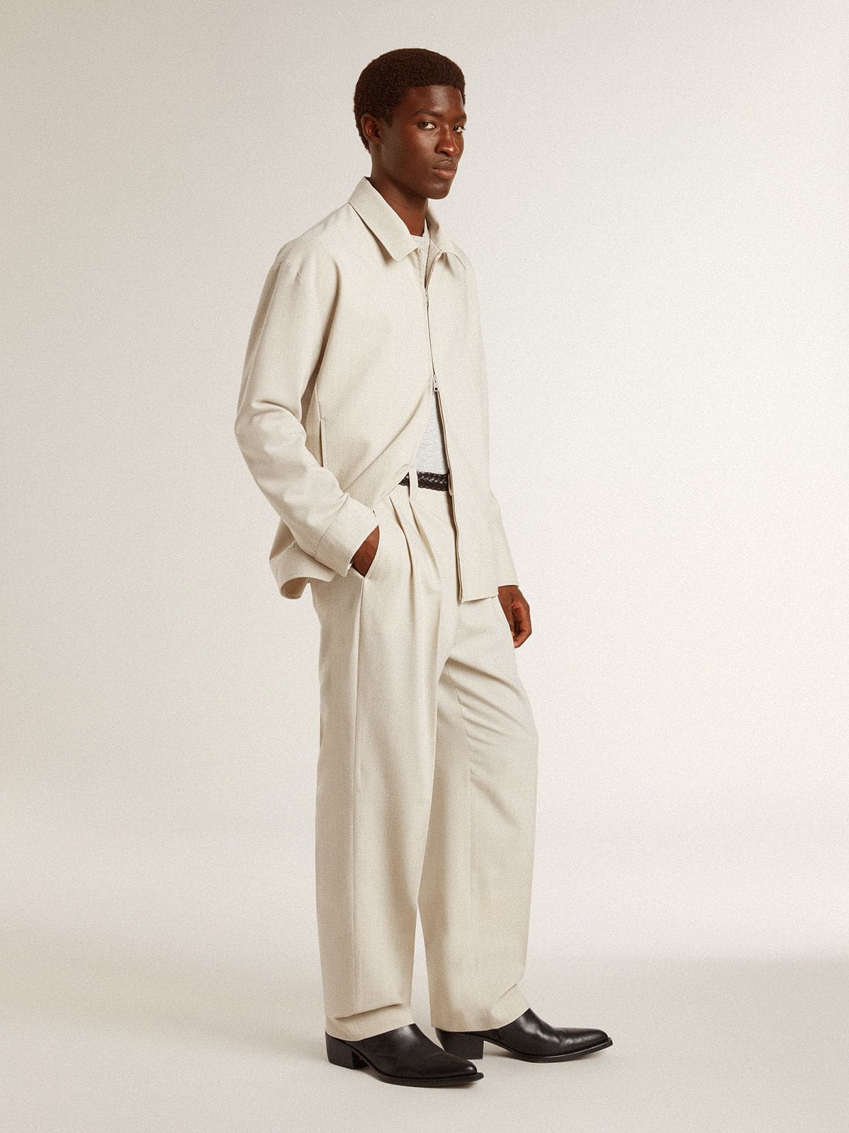 Men's joggers in khaki wool blend