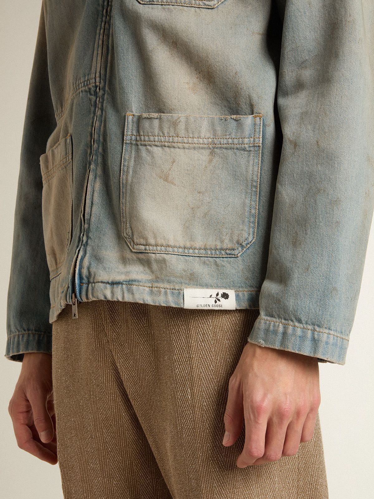 Men's distressed-effect denim jacket with zip