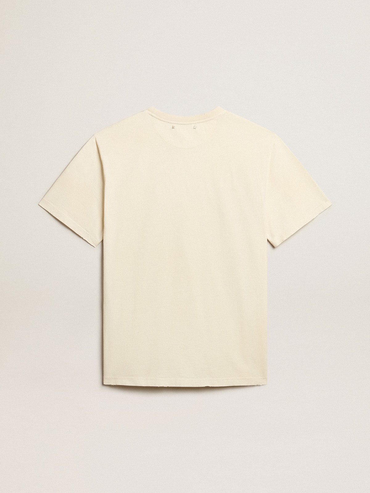 Men’s aged white cotton T-shirt with print on the front