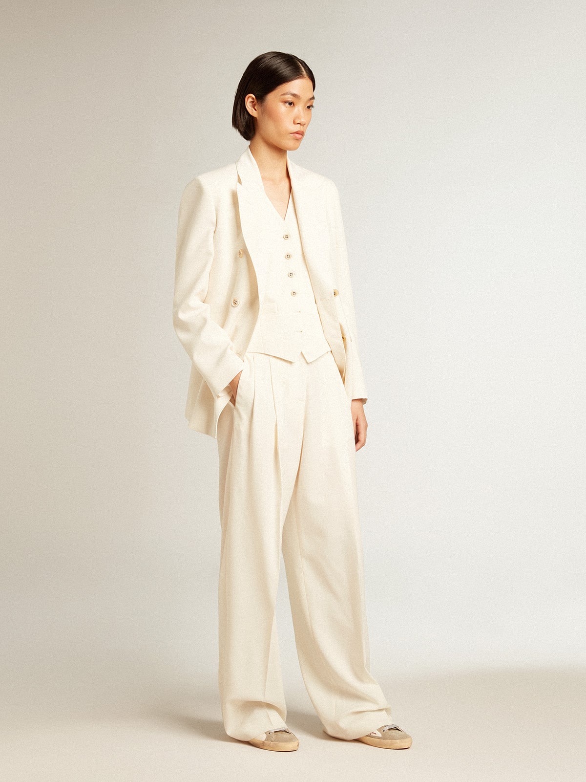 Women's joggers in aged white wool blend