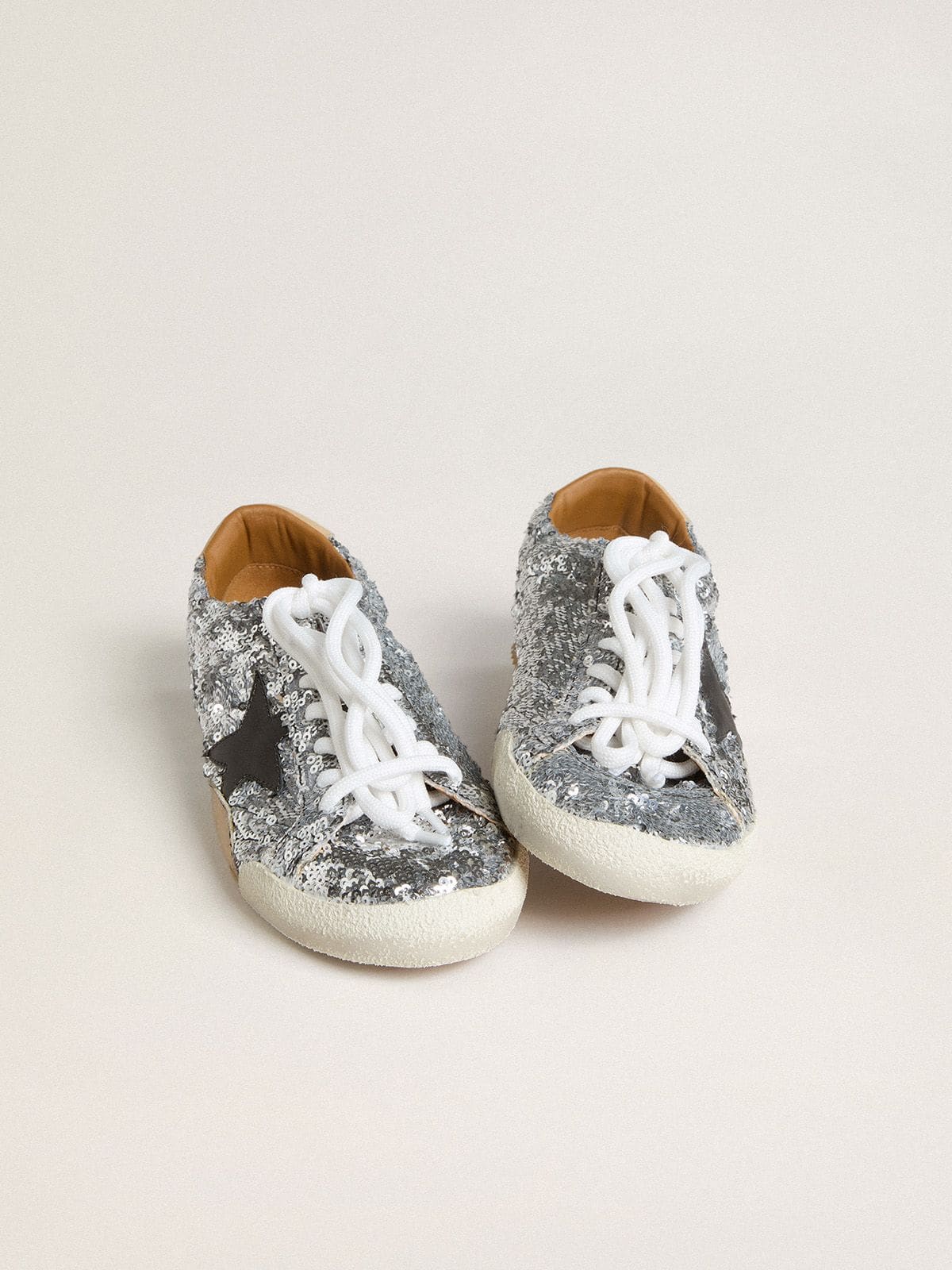 Women's True-Star in silver sequins with black star and silver leather heel tab