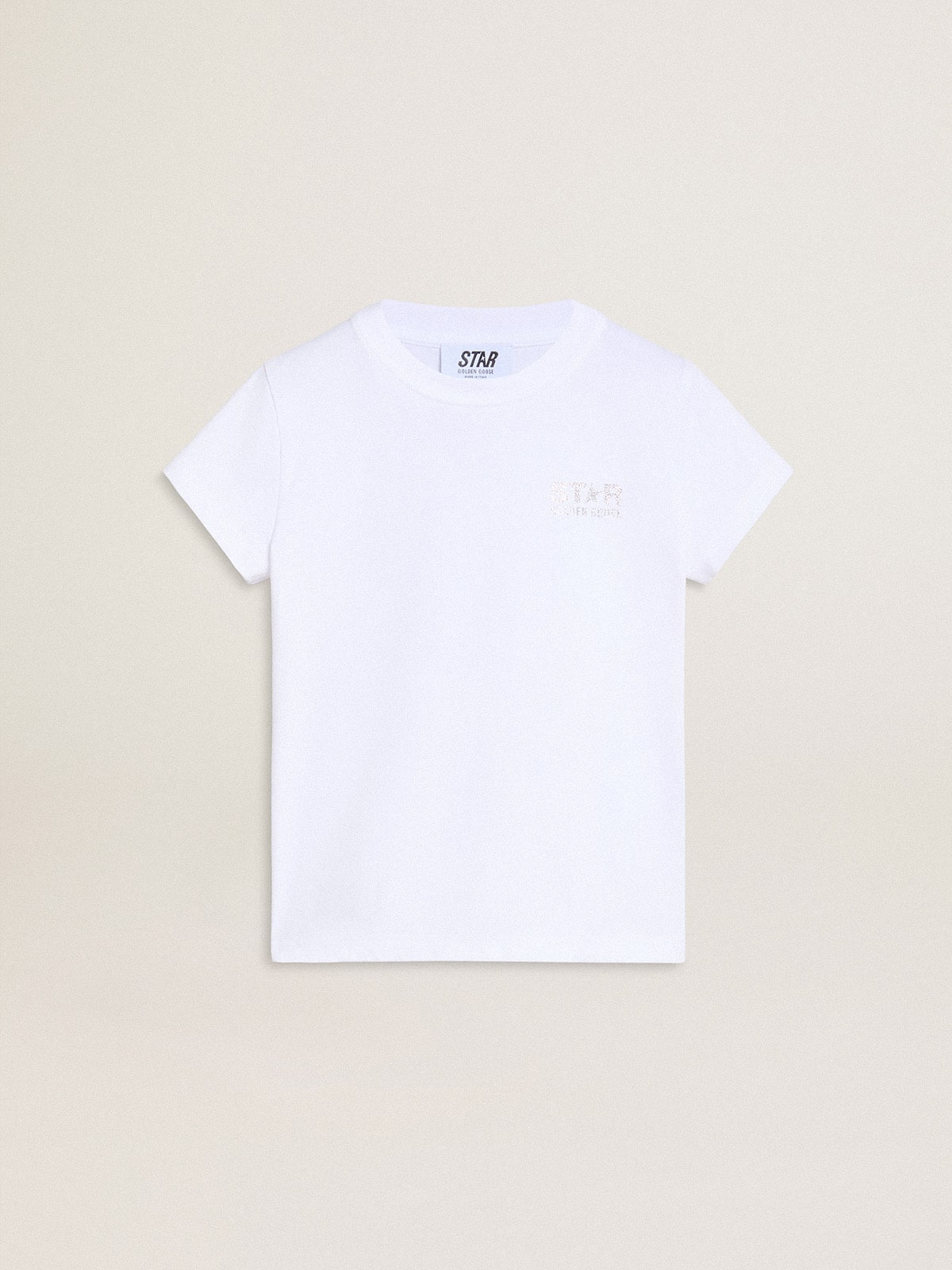 White and silver T-shirt with logo and maxi star in silver glitter