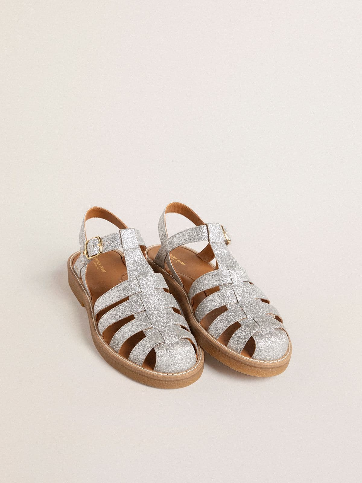 Maxime Junior sandals in silver micro-glitter