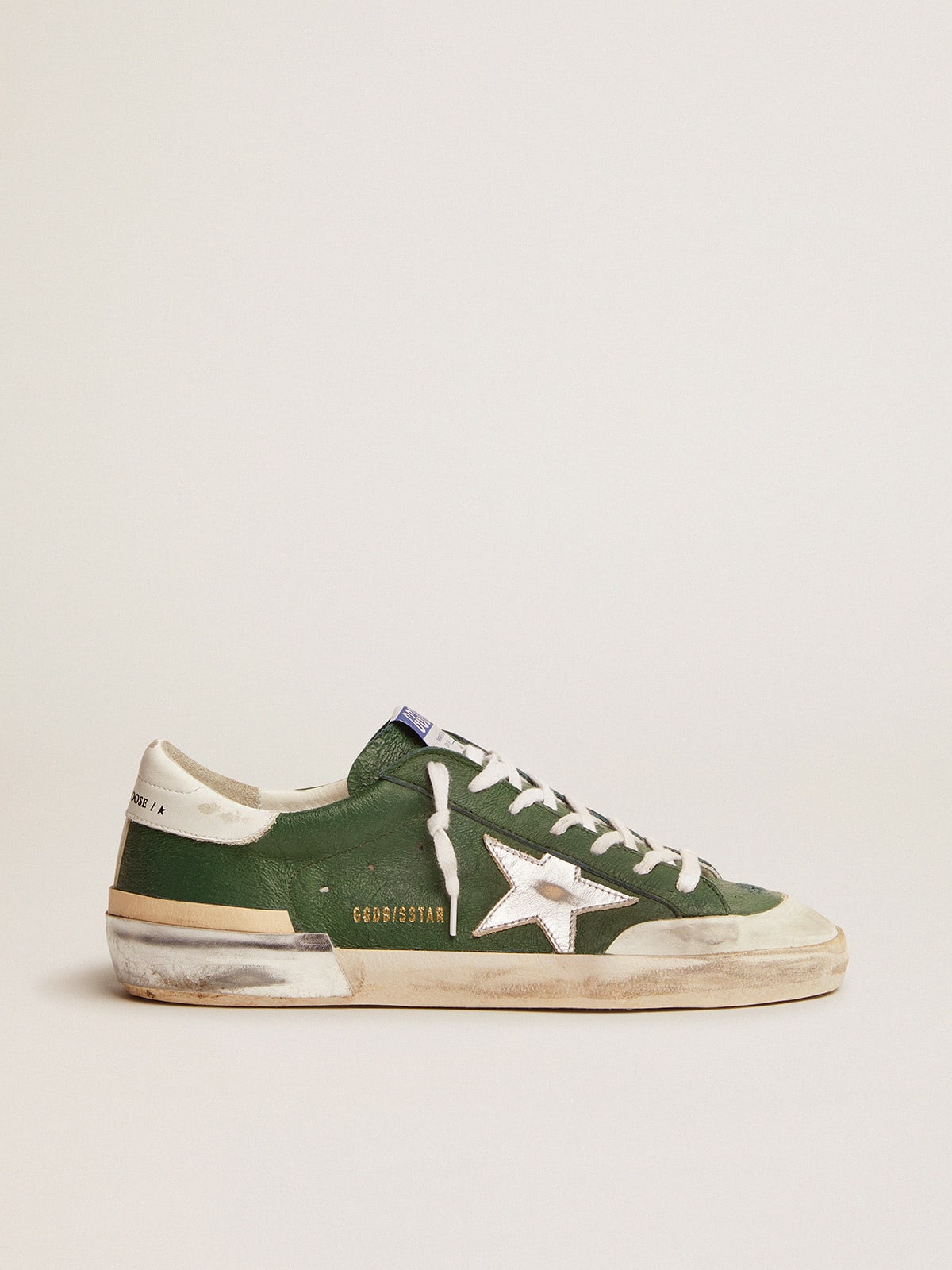 Men's Super-Star in green leather and multifoxing