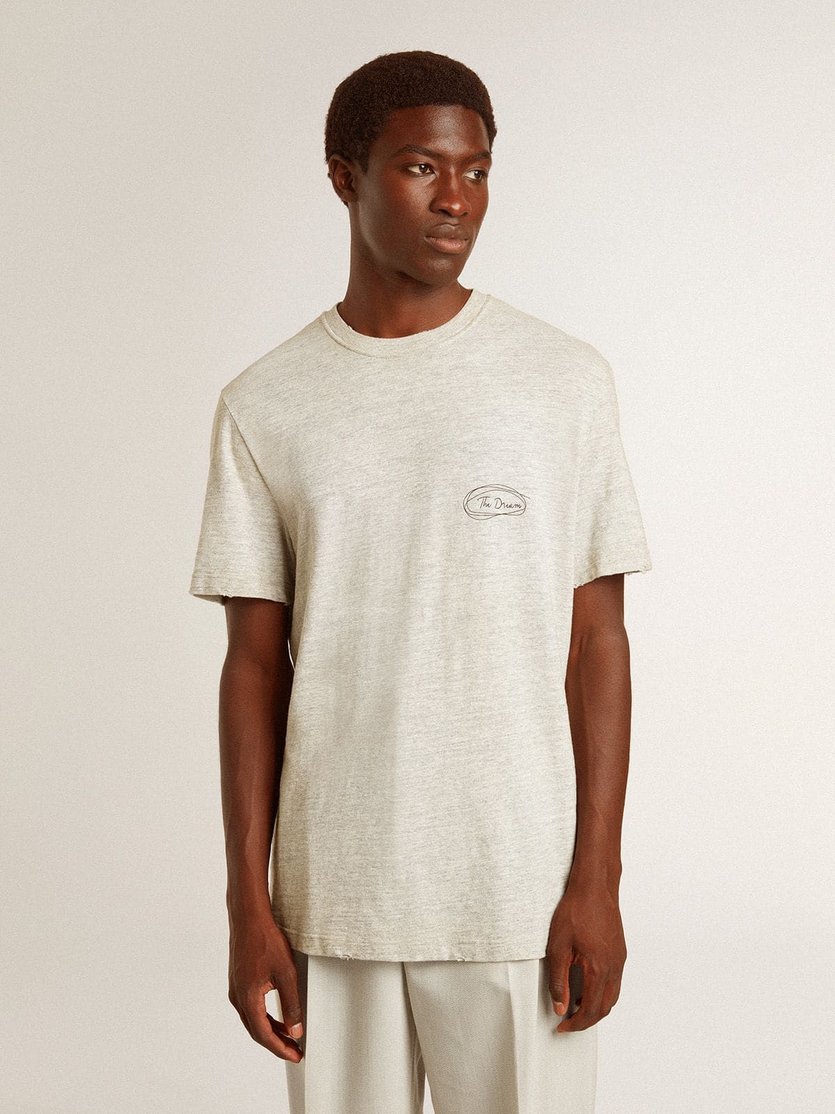 Men's gray T-shirt with black lettering