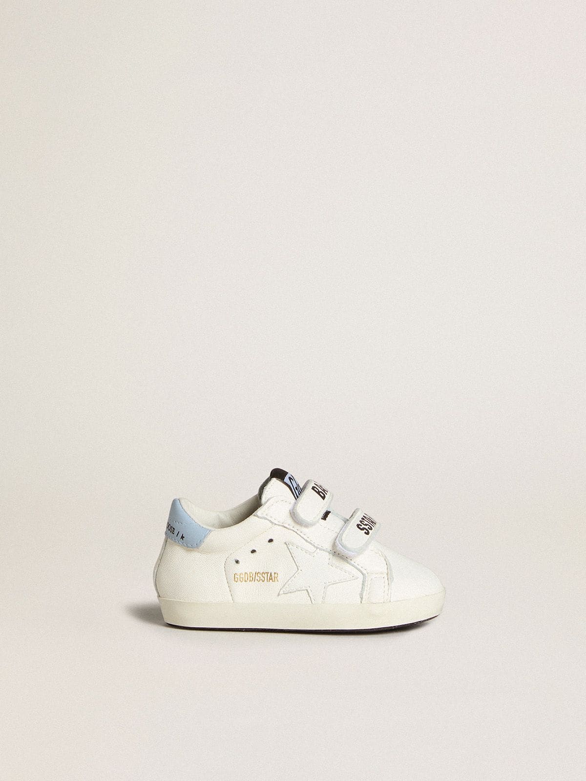 Baby School set in white nappa with powder-blue leather heel tab