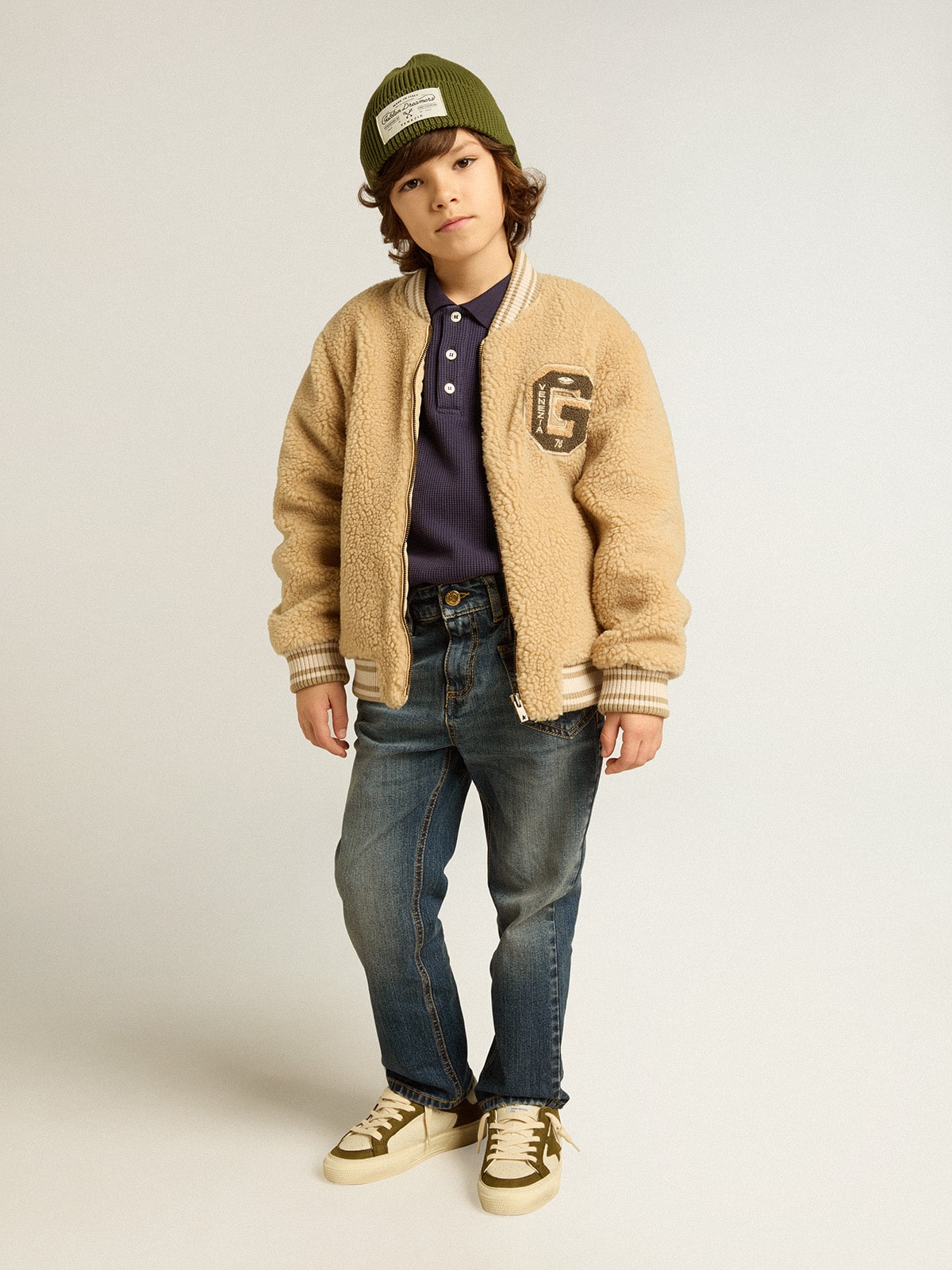 Kids beige fleece bomber jacket