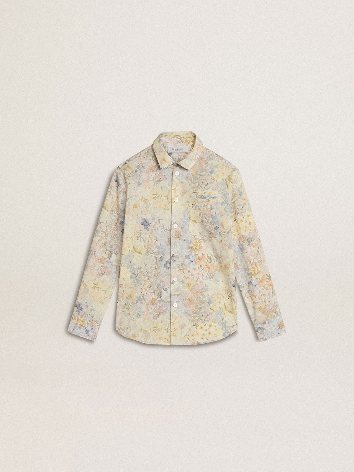 Girls' cotton shirt with multicolor floral print