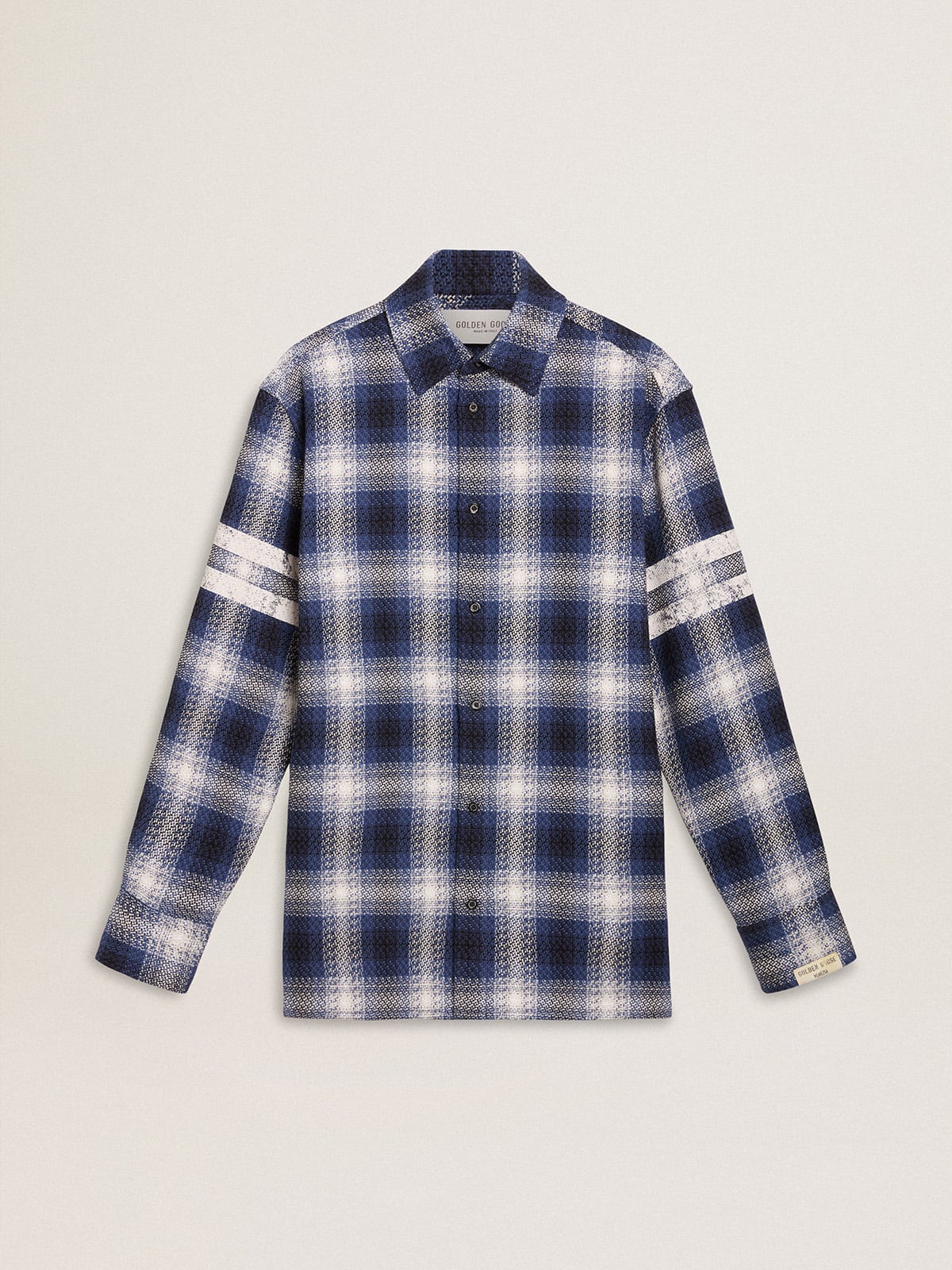Men's blue 3D checkered shirt with print on the back