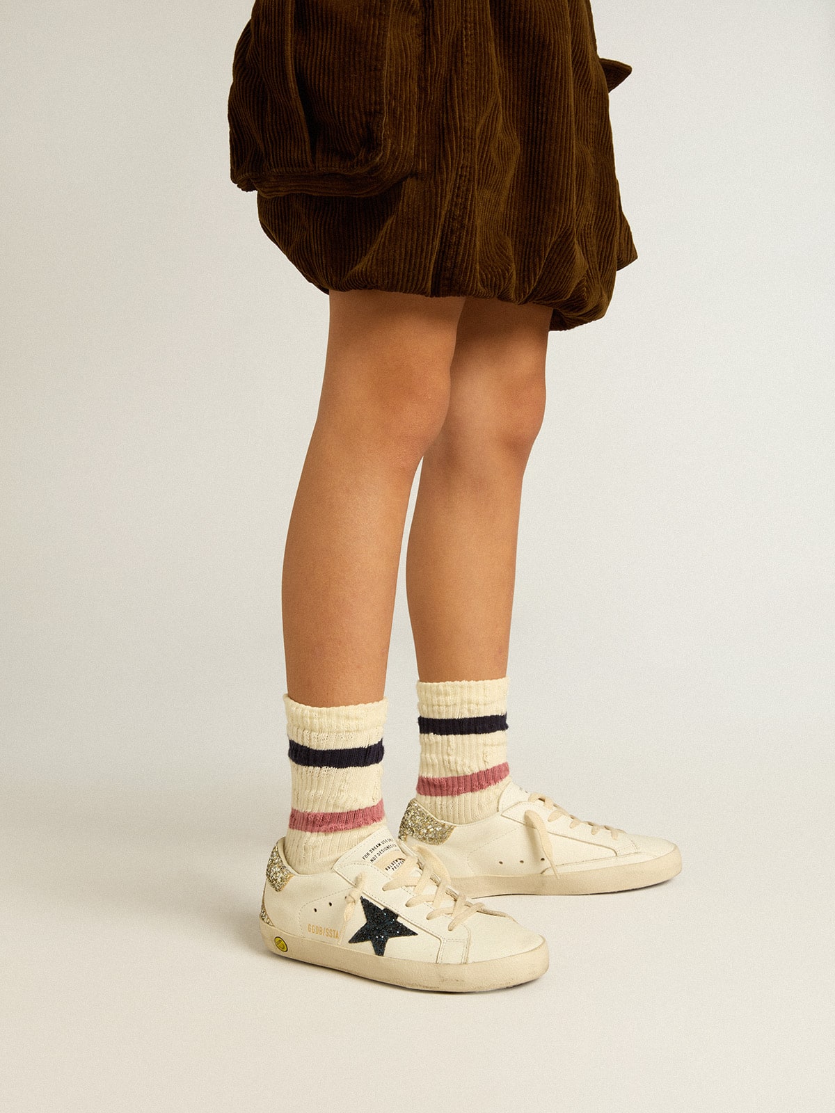 Junior Super-Star in leather with glitter star and heel tab