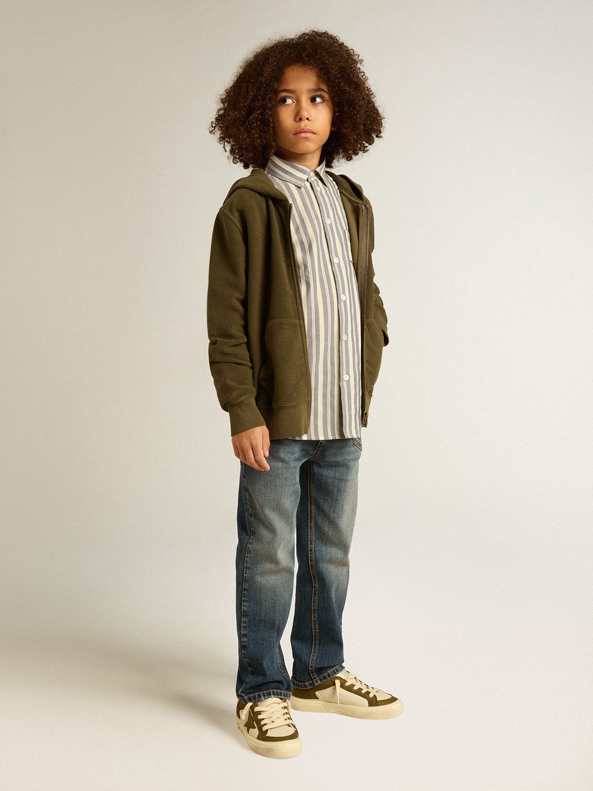 Boys' striped shirt with Golden Dreamers detail on the pocket