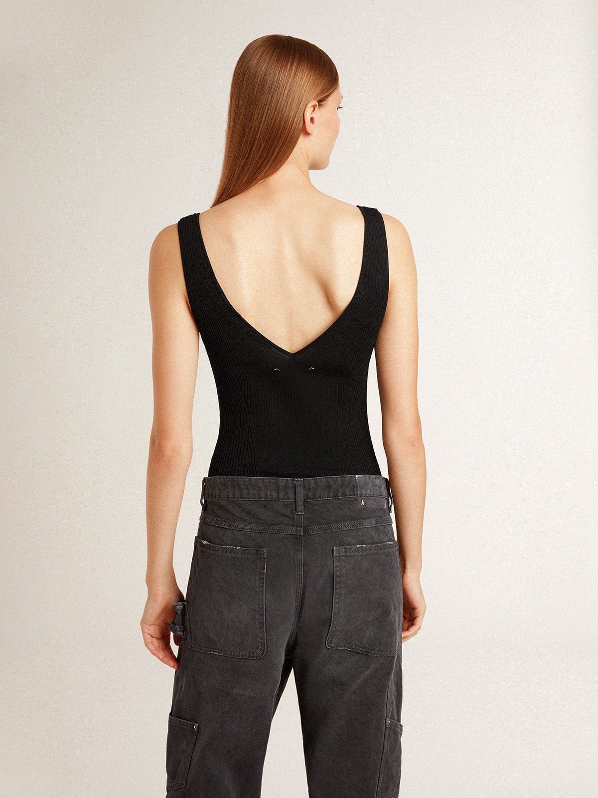 Women's black V-neck bodysuit