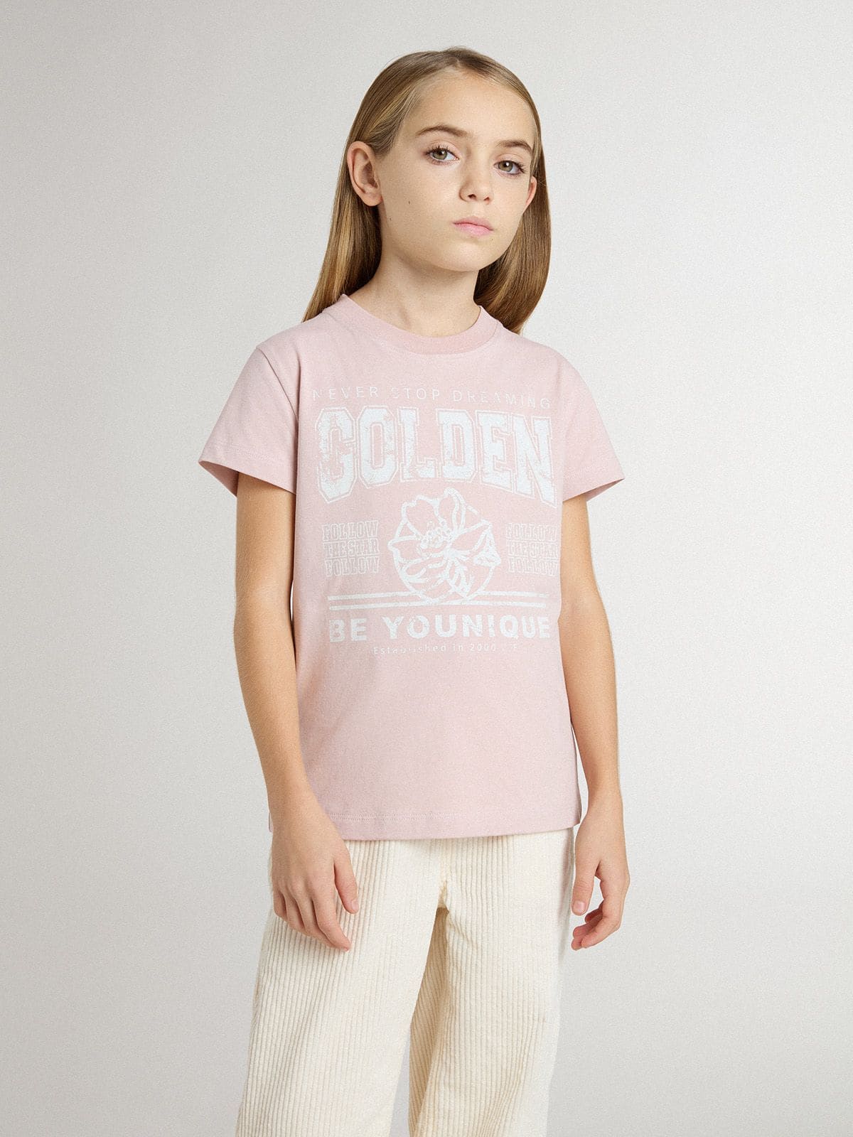 Girls' pink T-shirt with white print