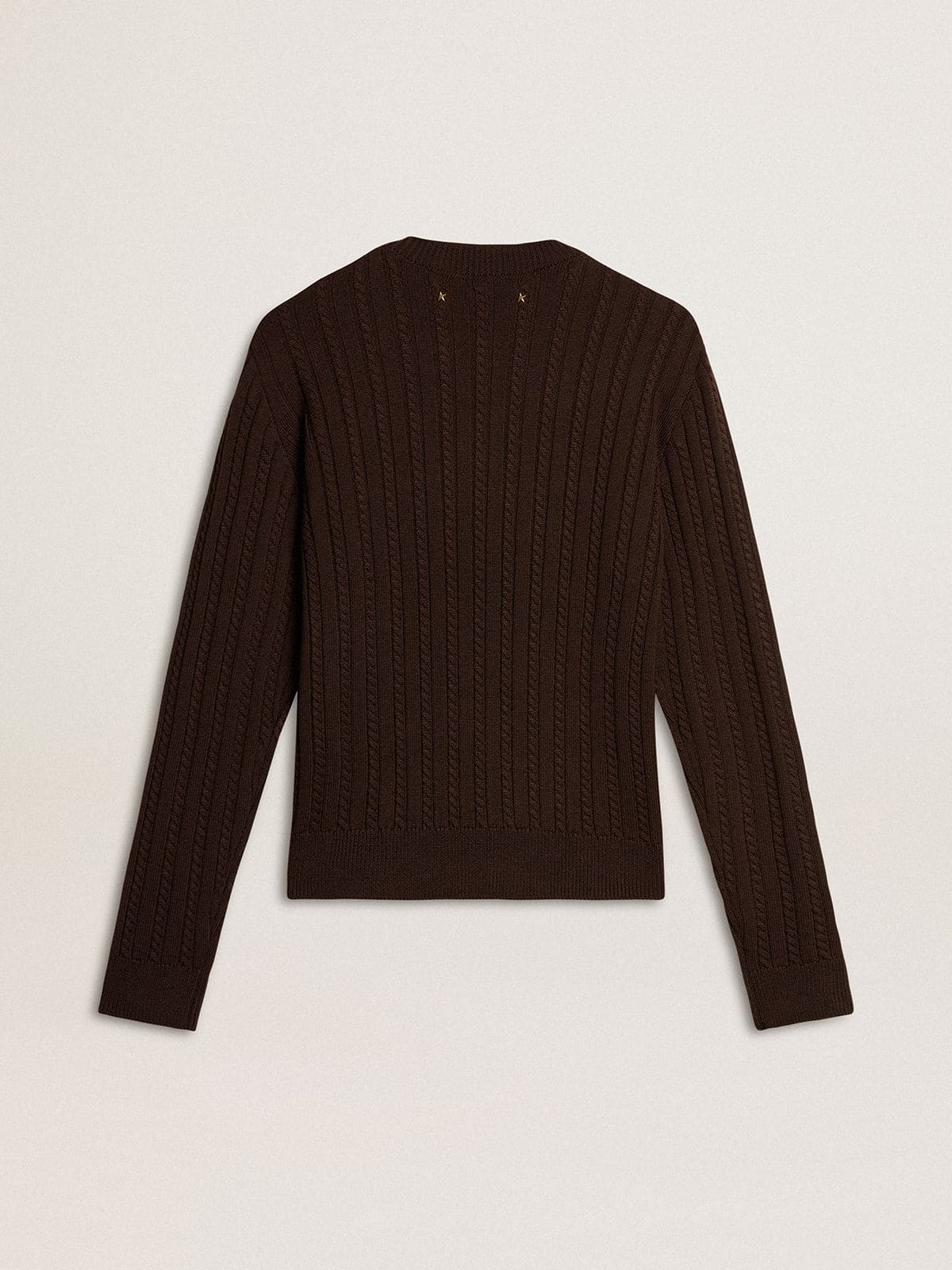Women's crew-neck sweater in wool blend with gold buttons