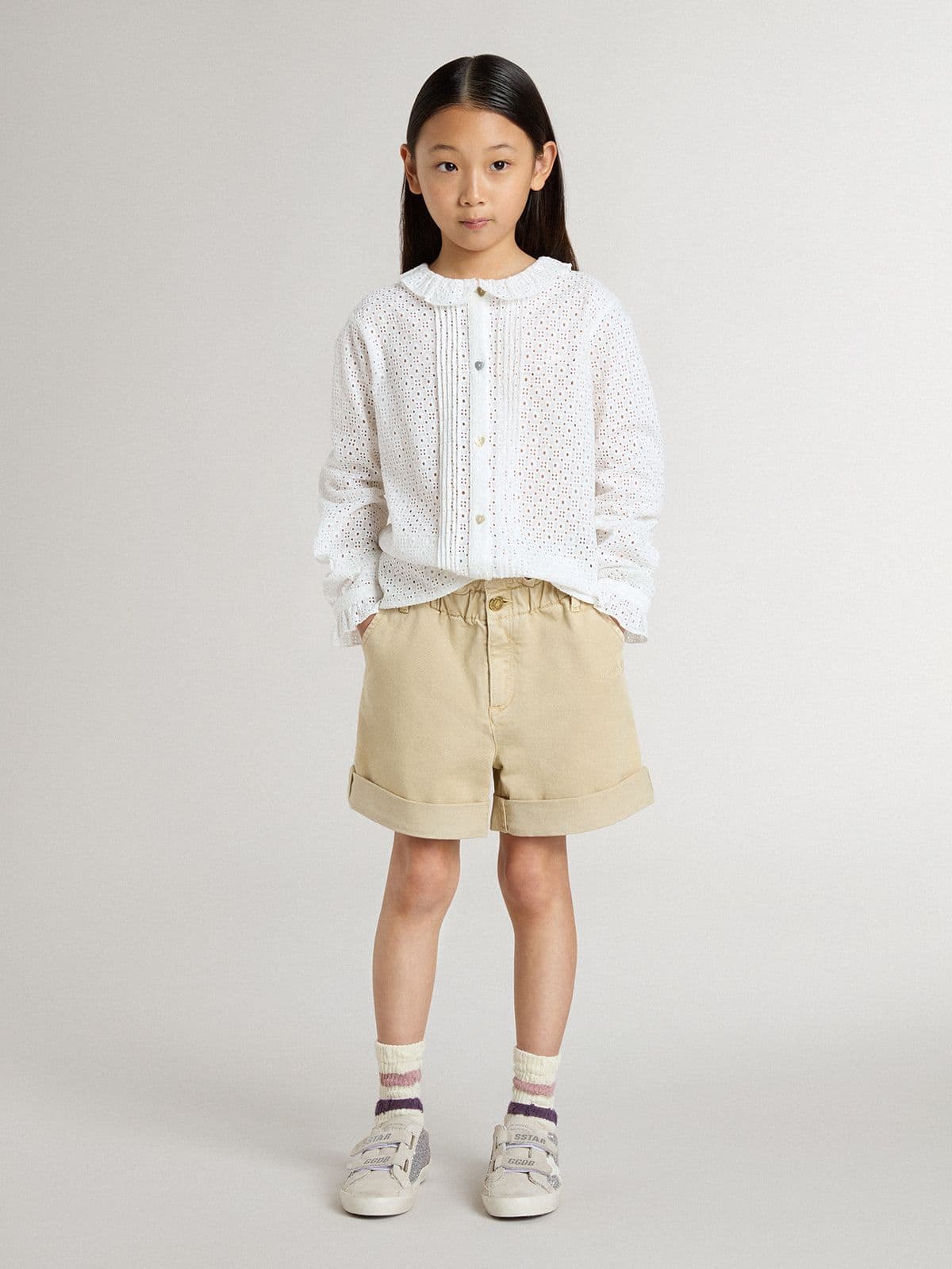 Girls' white broderie anglaise cotton shirt