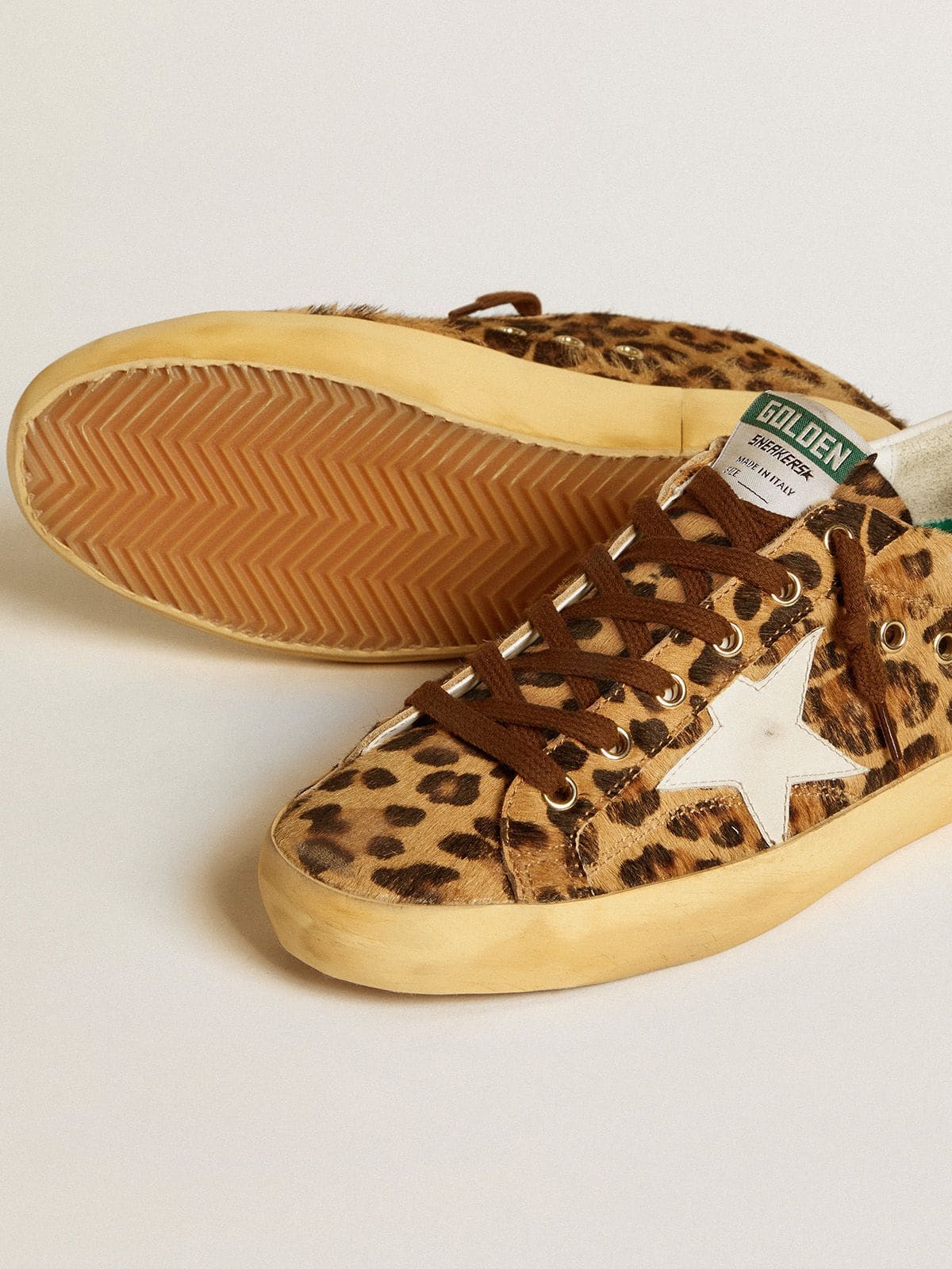 Women’s Super-Star LTD in leopard-print pony skin with leather star and heel tab