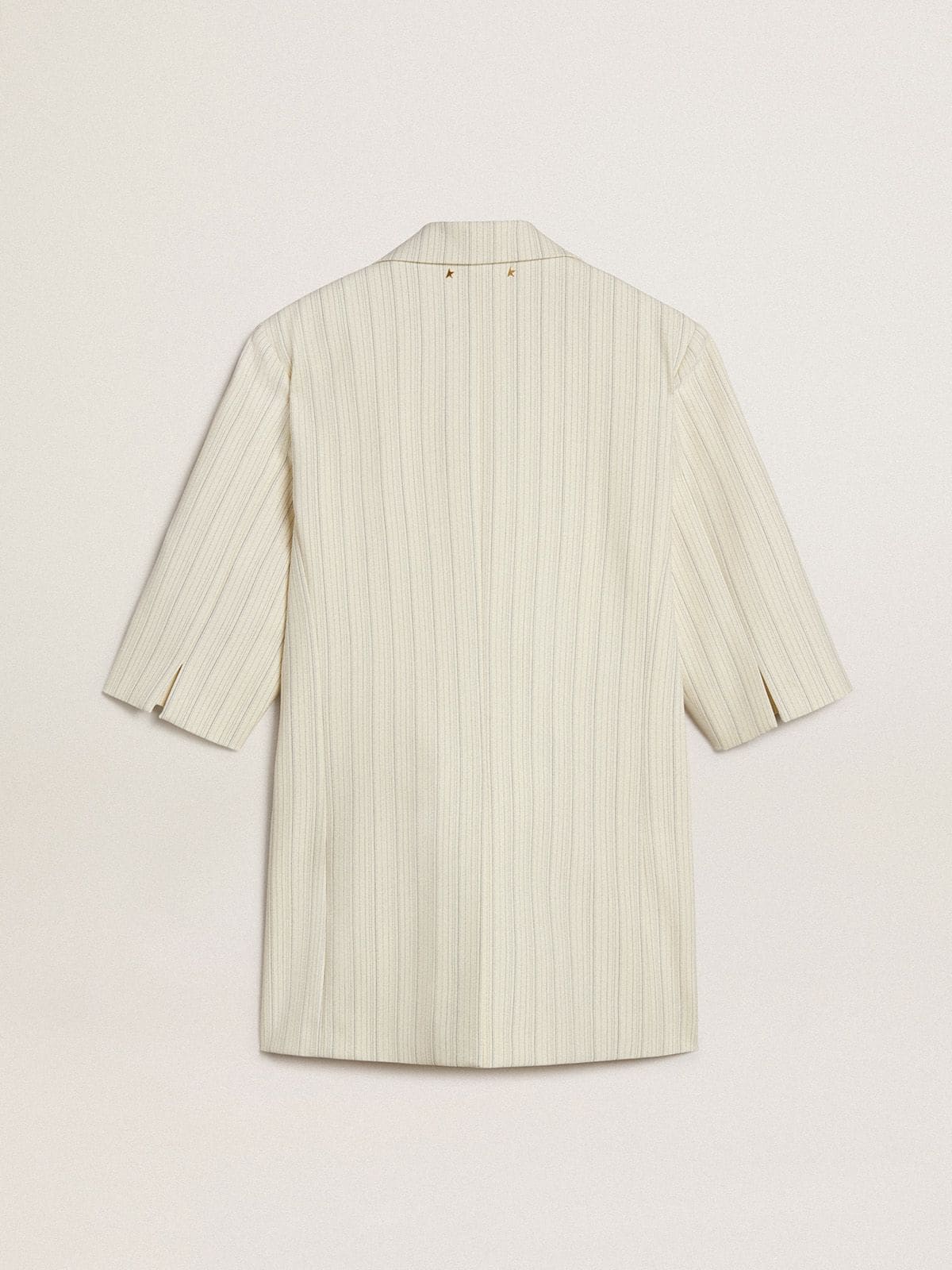 Women's blazer in white and gray pinstripe wool blend with short sleeves