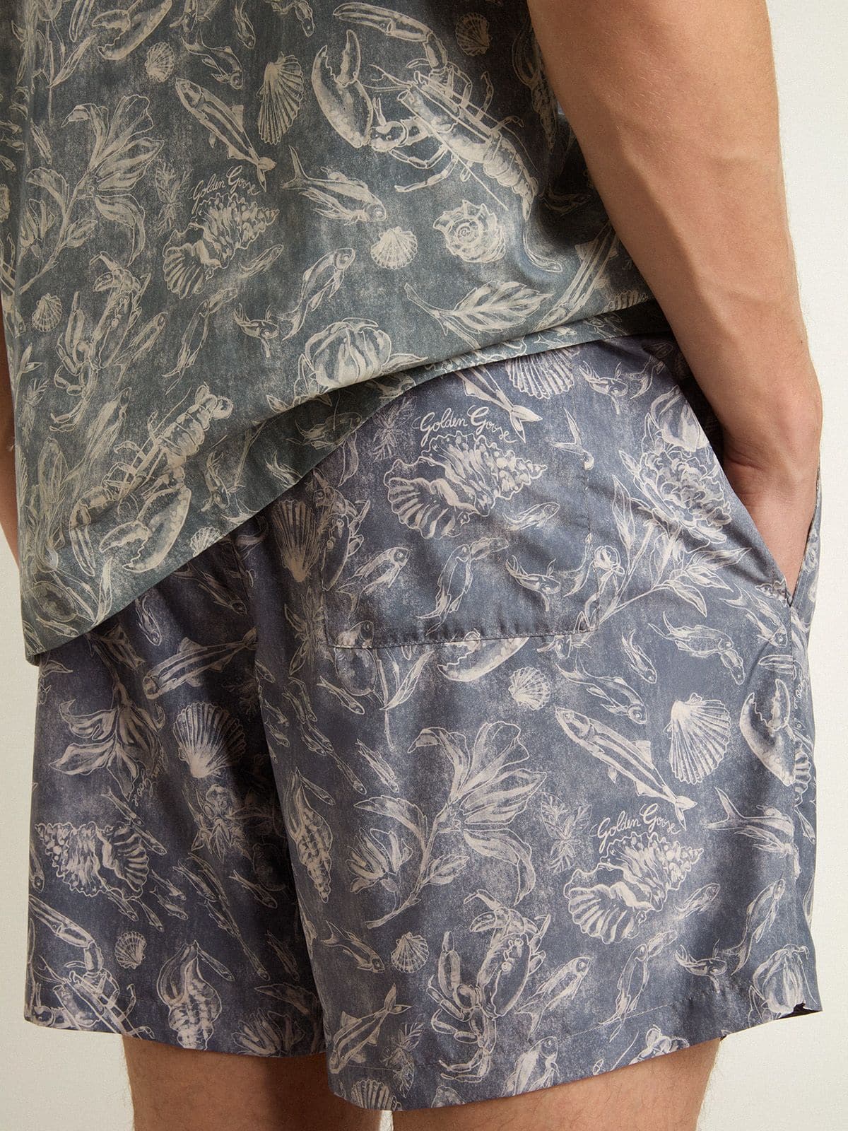 Men's boxers with light blue and white marine print