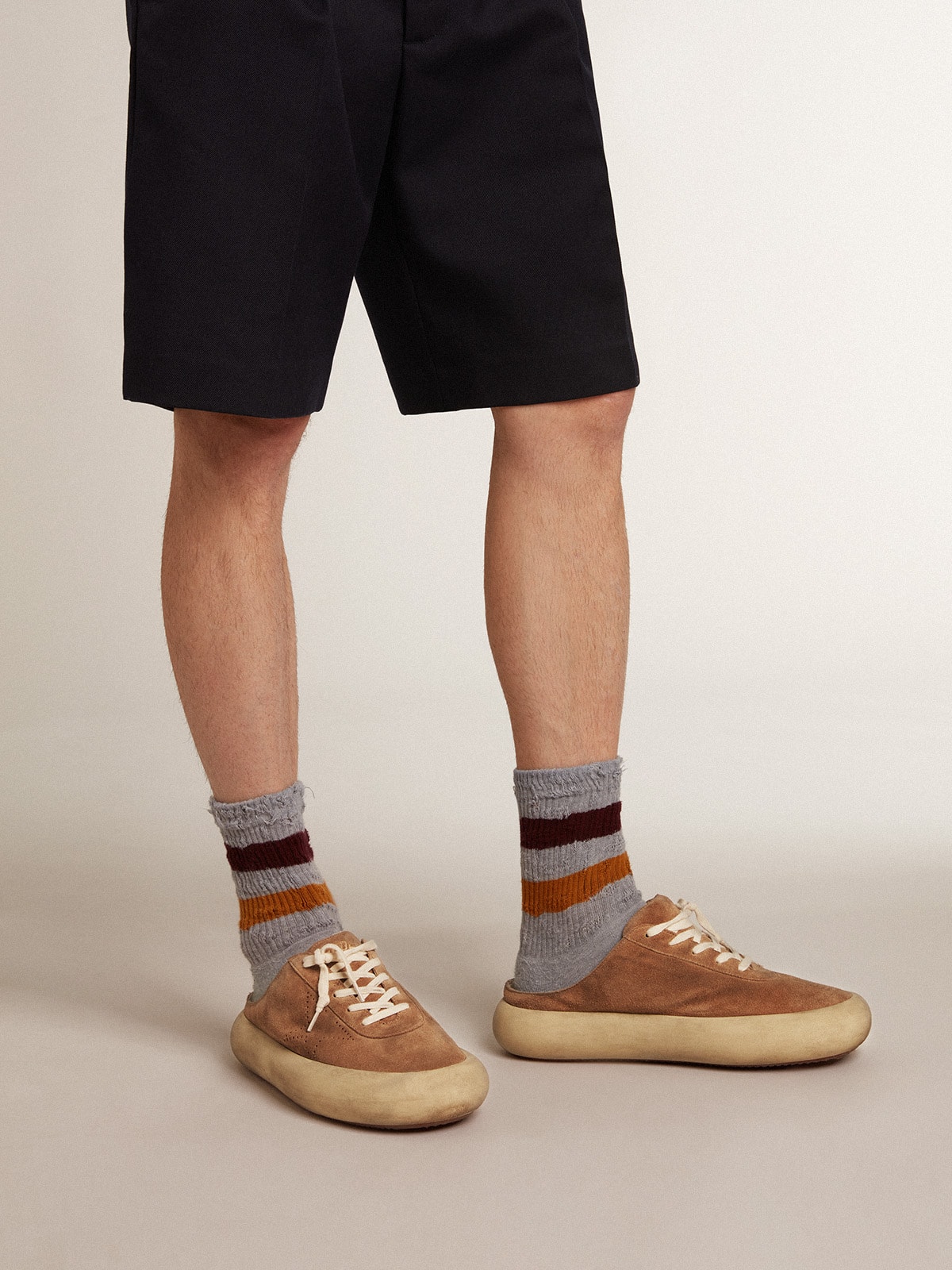 Men's Space-Star Sabots in tobacco suede with perforated star