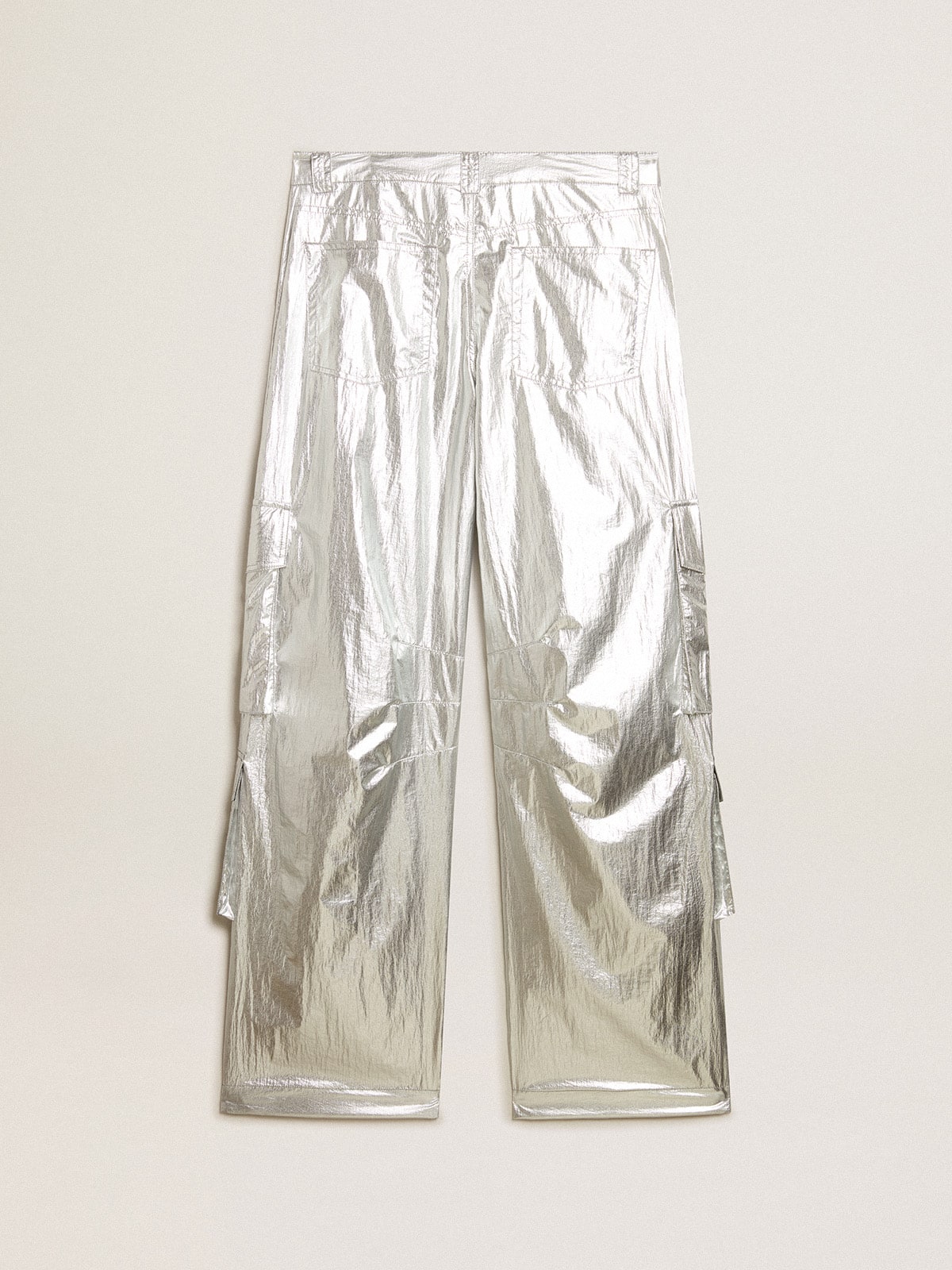 Cargo pants in silver technical fabric