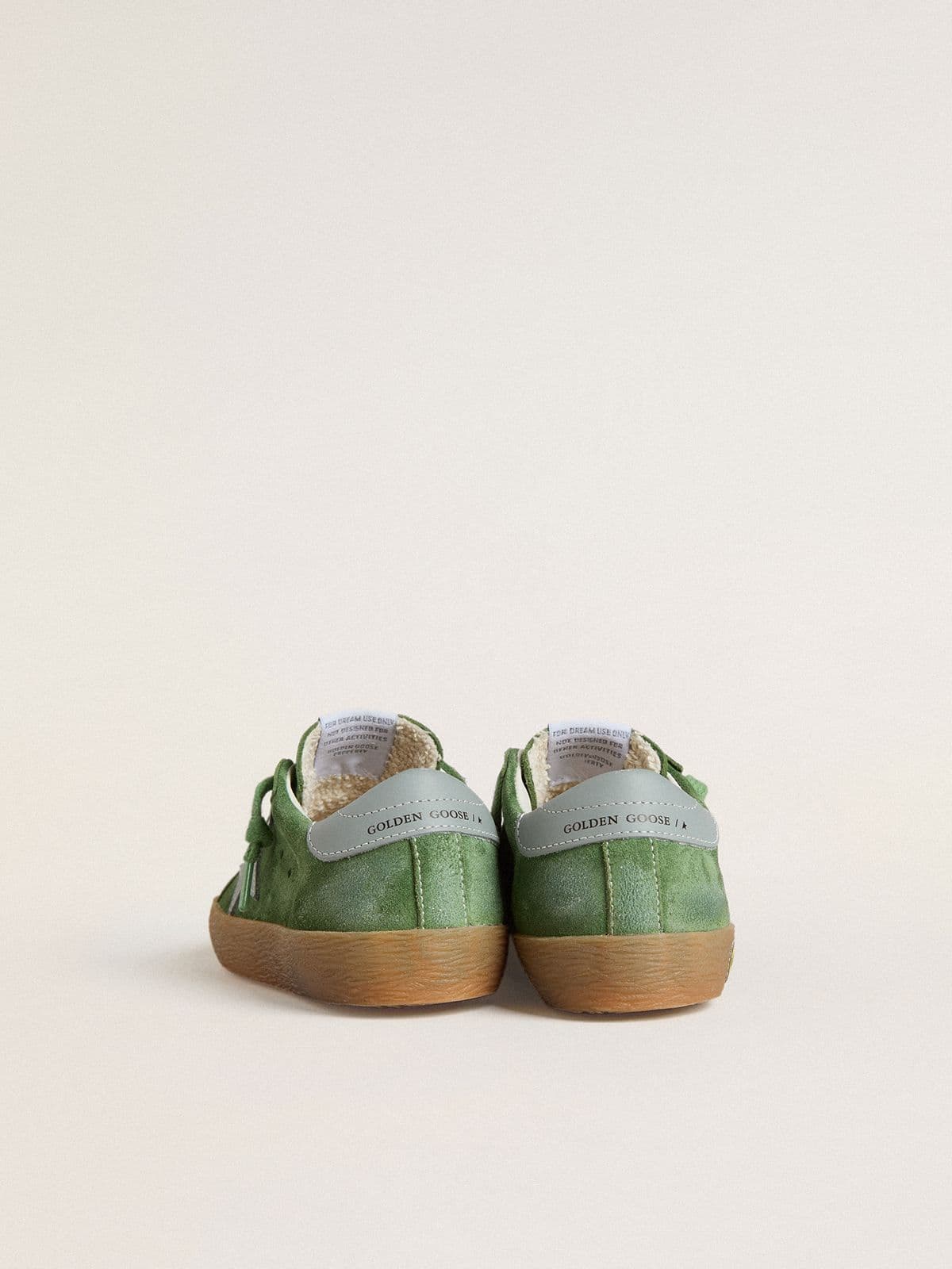 Junior Super-Star in green suede with baby blue star and heel tab