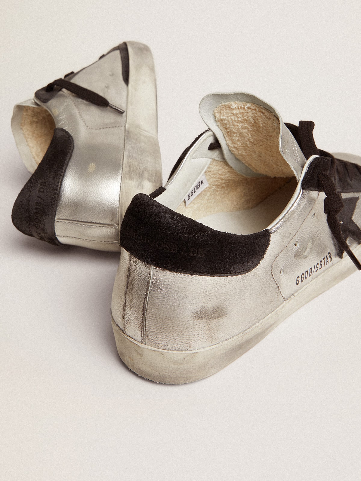 Women's Super-Star in silver leather with contrasting inserts