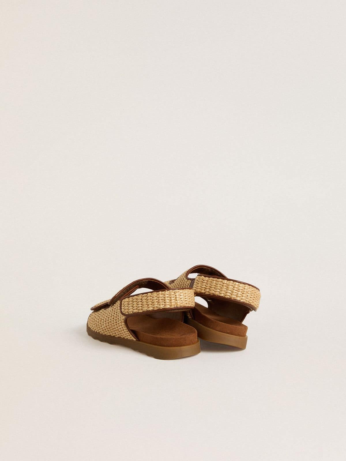 Young Noa sandals in beige raffia and brown leather