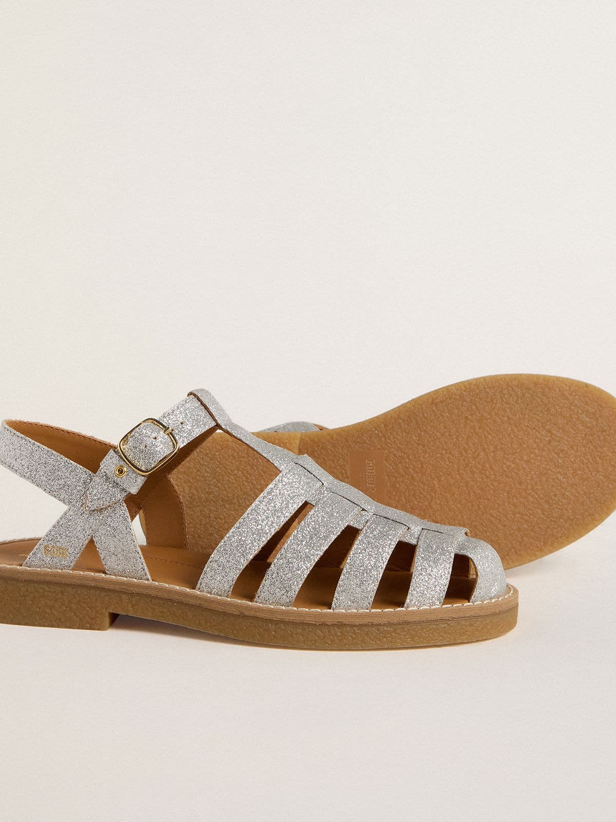 Maxime Junior sandals in silver micro-glitter