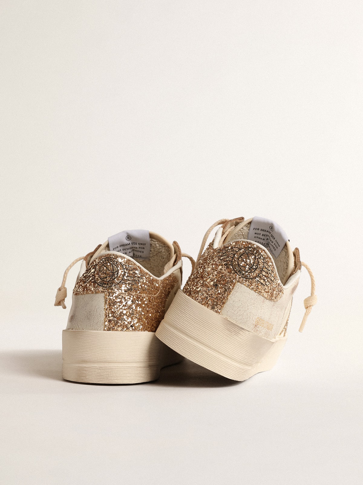 Women’s Stardan in ecru nappa leather with gold glitter star and heel tab