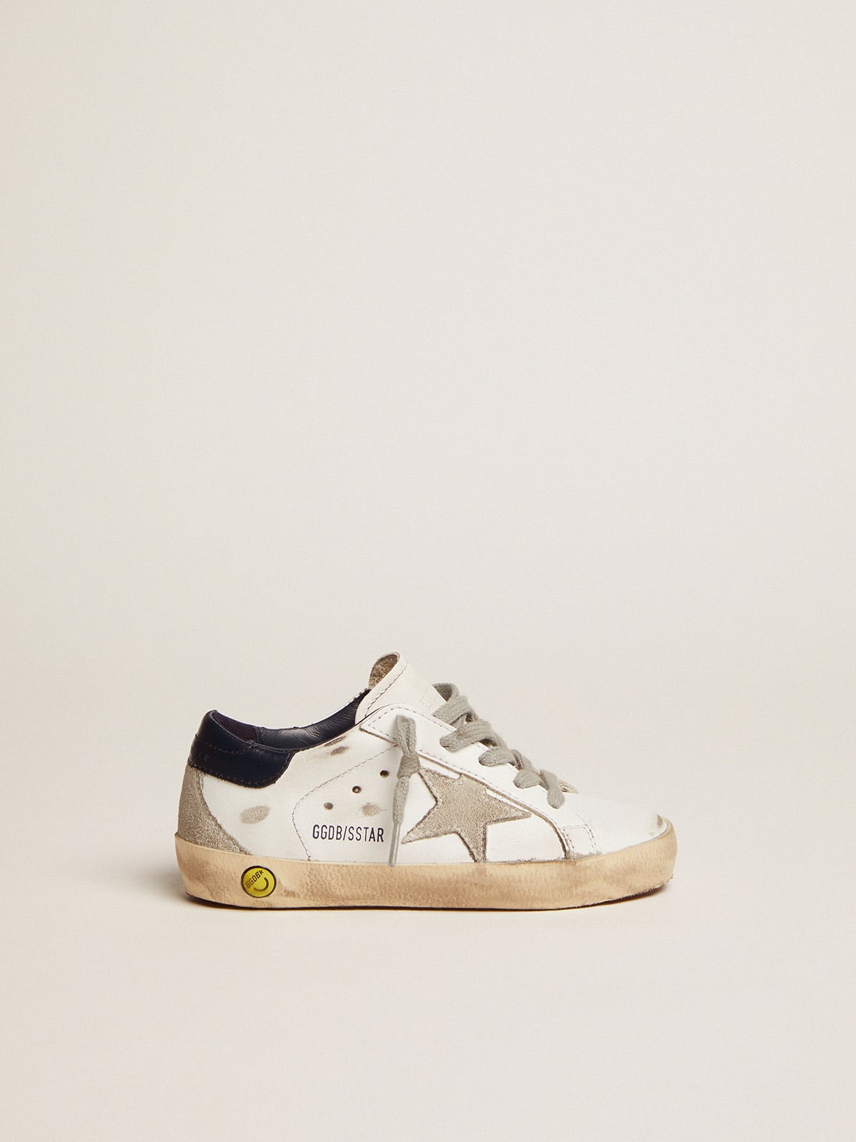 Junior Super-Star with ice-gray suede star and navy-blue leather heel tab