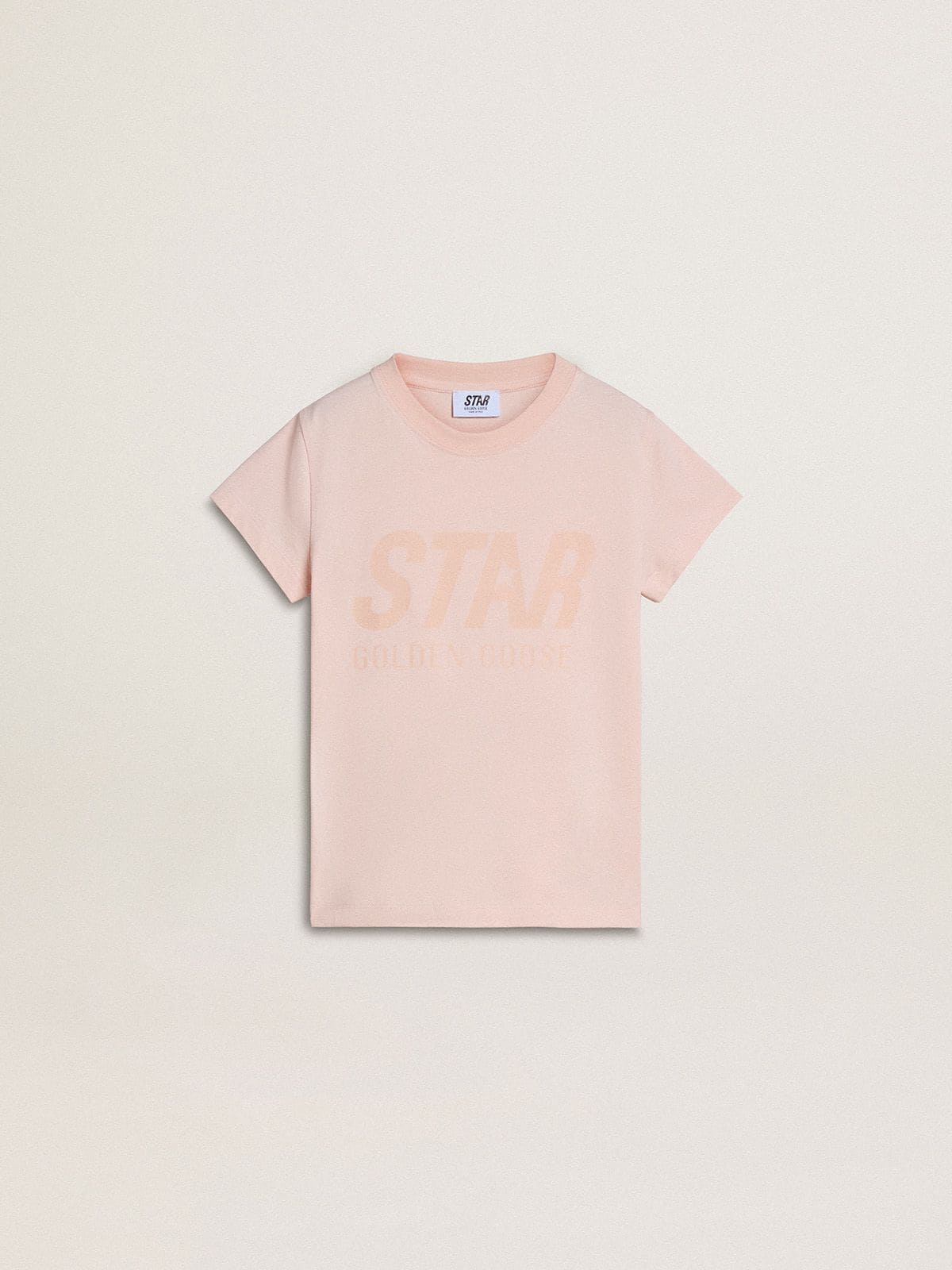 Girls' pink T-shirt with pink print on the front