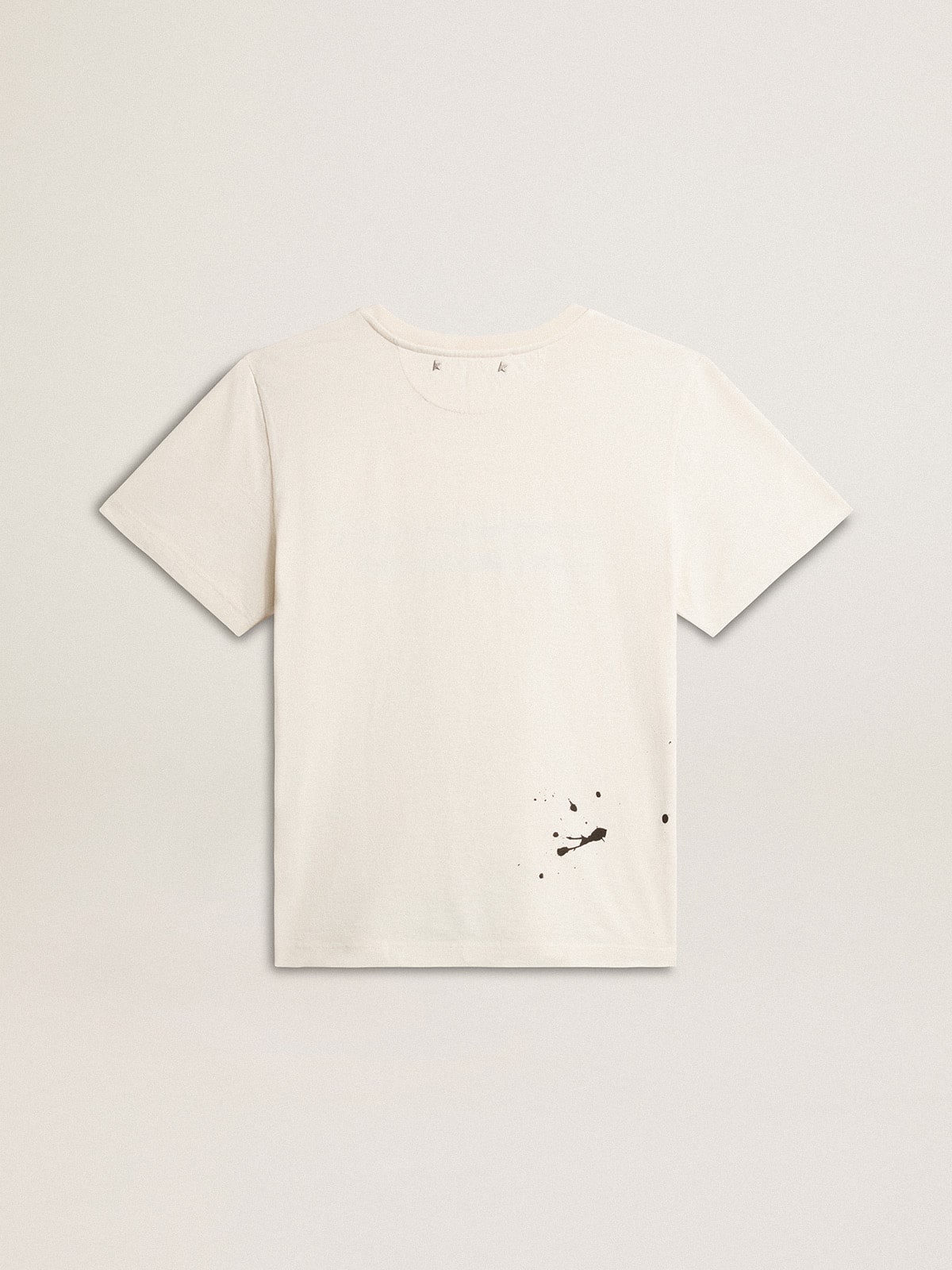 Men's T-shirt in aged white cotton with print and embroidery