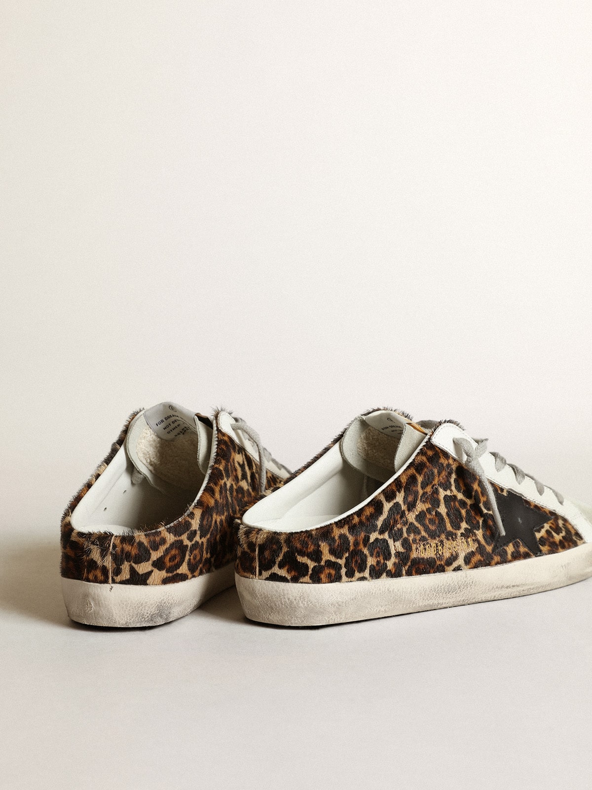 Women's Super-Star Sabot in leopard print pony skin with black star