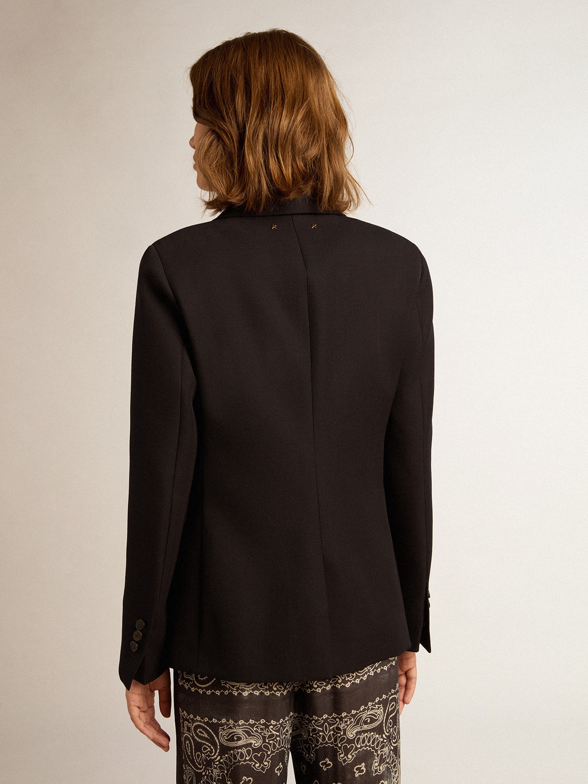Women’s single-breasted blazer in dark blue wool gabardine