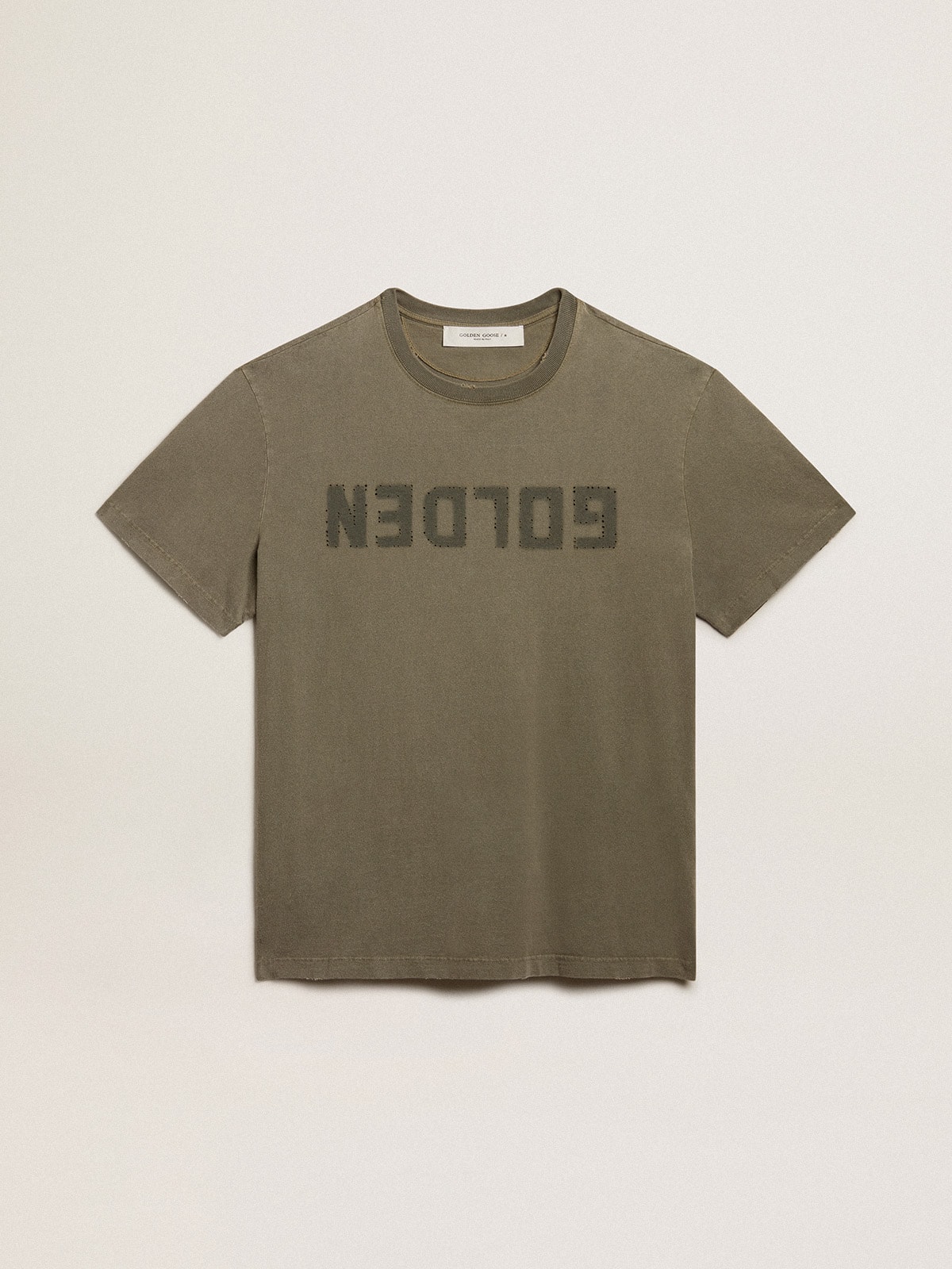 Men's olive green T-shirt with Golden lettering