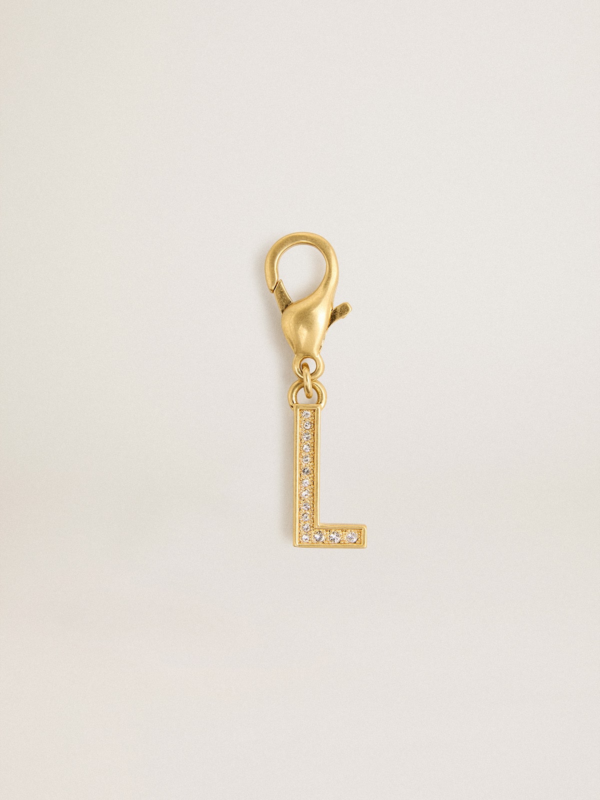 Letter L charm in gold-colored brass with crystals