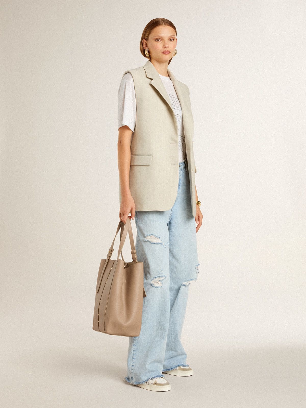 Stardan with beige suede star and toe and all-over lettering and patterns