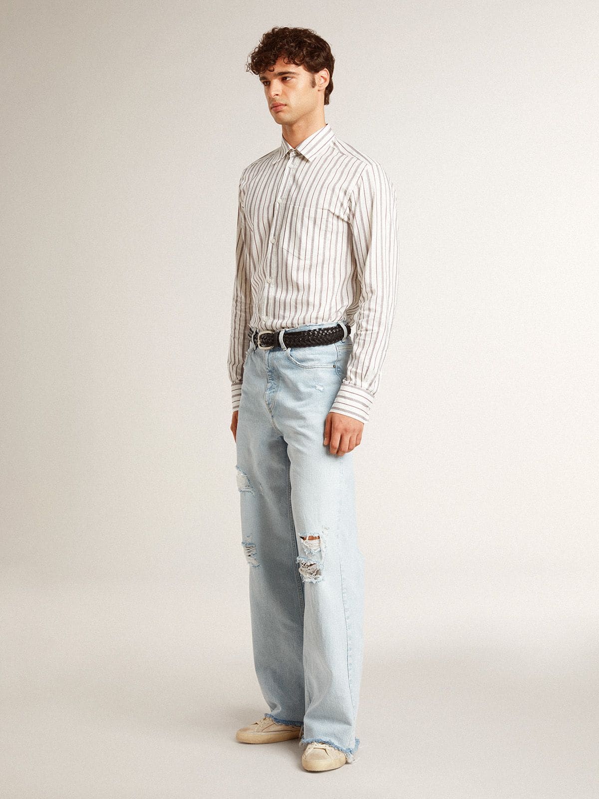 Men's Super-Star in leather with black denim star and black leather heel tab