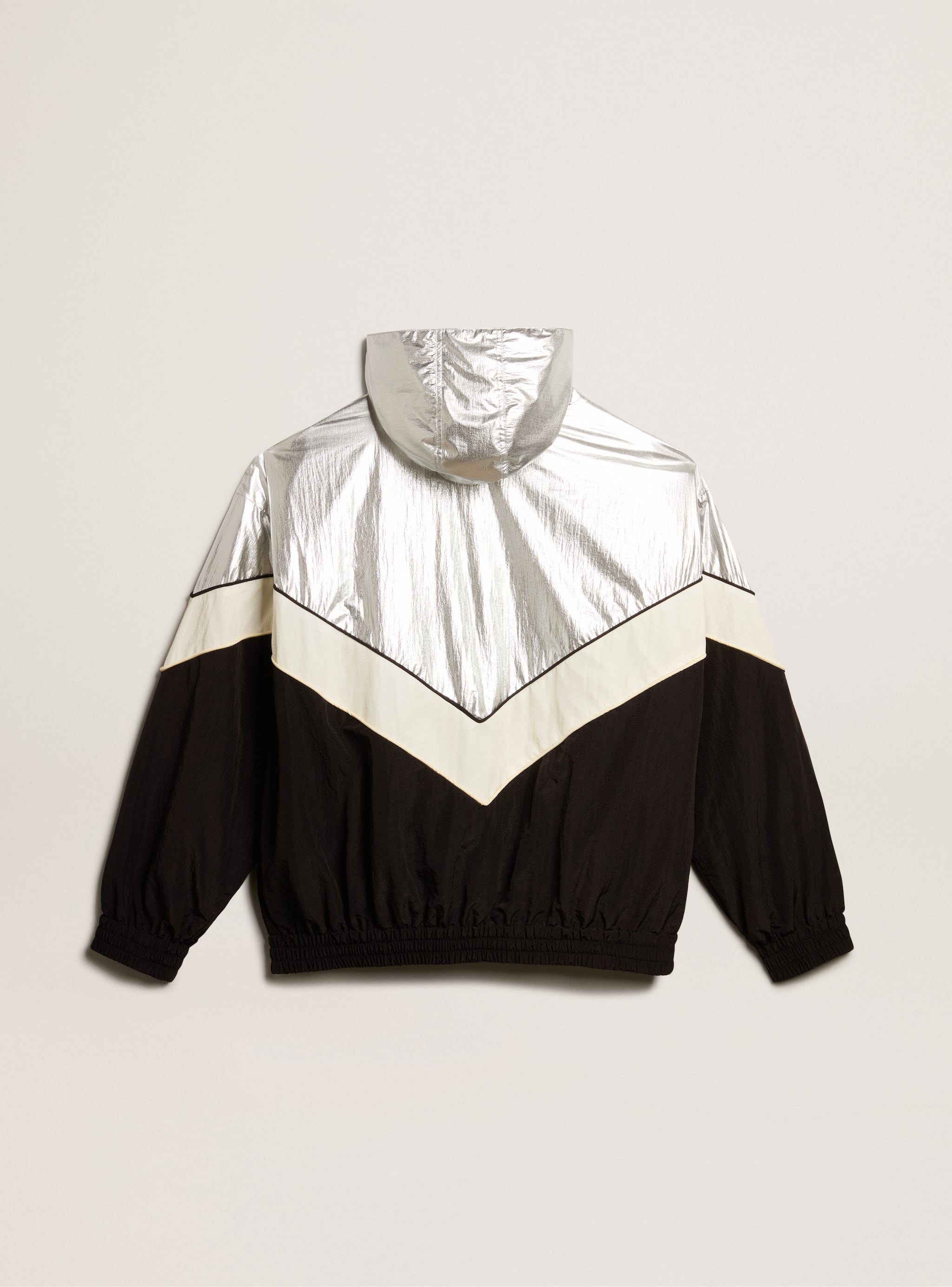Men's windcheater in silver and black technical fabric