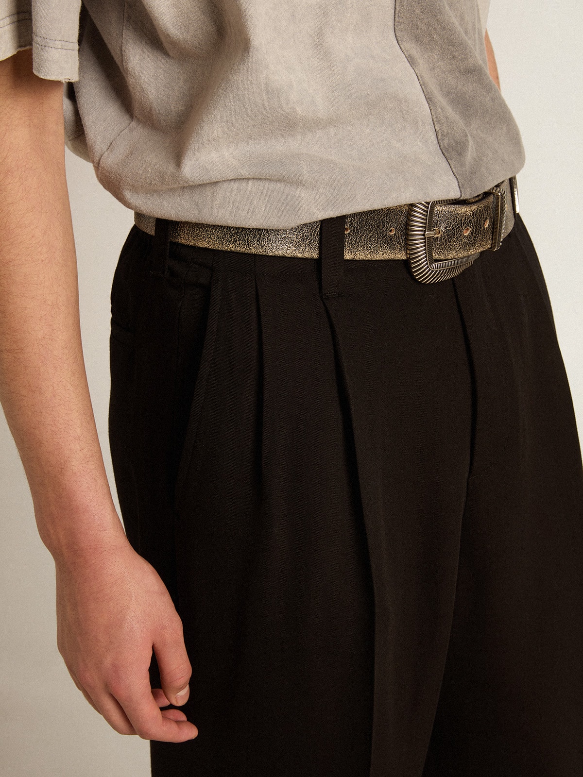 Black wool and viscose blend pants