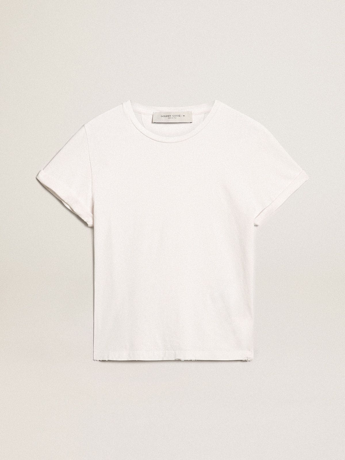 Distressed regular-fit women’s T-shirt in white